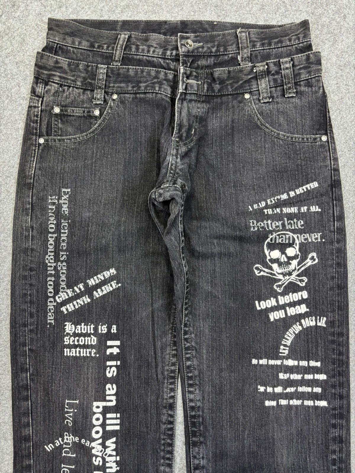 Japanese Brand Double Waist🔥Japanese Moto Skull Poem Junya Punk Denim F745 Size US 32 / EU 48 - 8 Thumbnail
