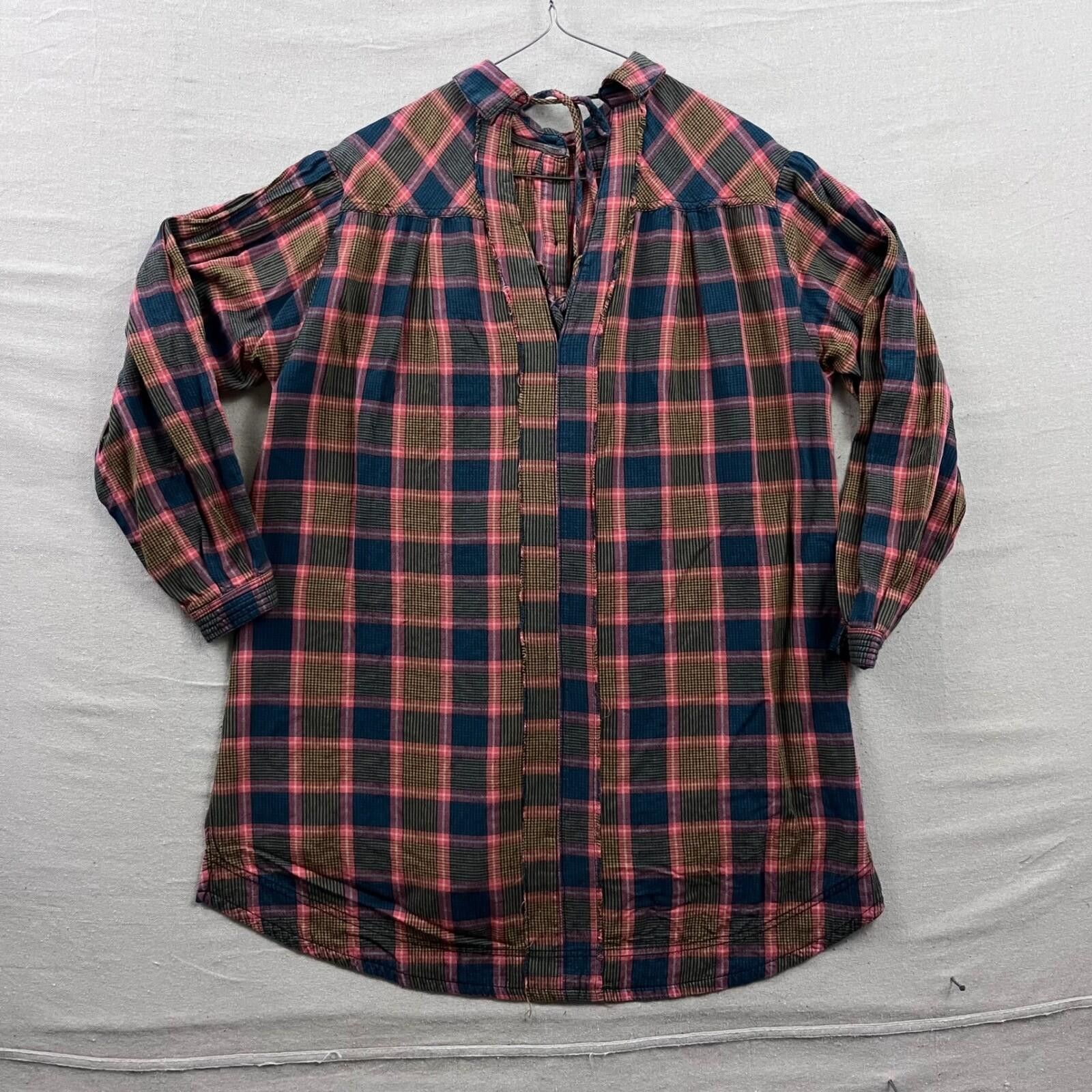 Other We The Free Plaid Button Down Women Small Pink Blue Tie Back Size S / US 4 / IT 40 - 2 Thumbnail