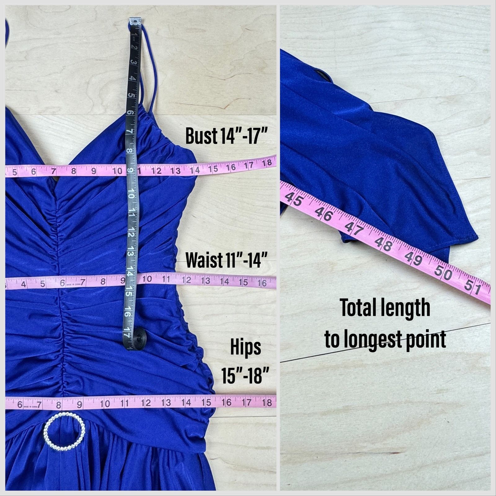 Vintage Vintage 1970s Royal Blue Ruched Mermaid Disco Dress Size XS / US 0-2 / IT 36-38 - 5 Thumbnail
