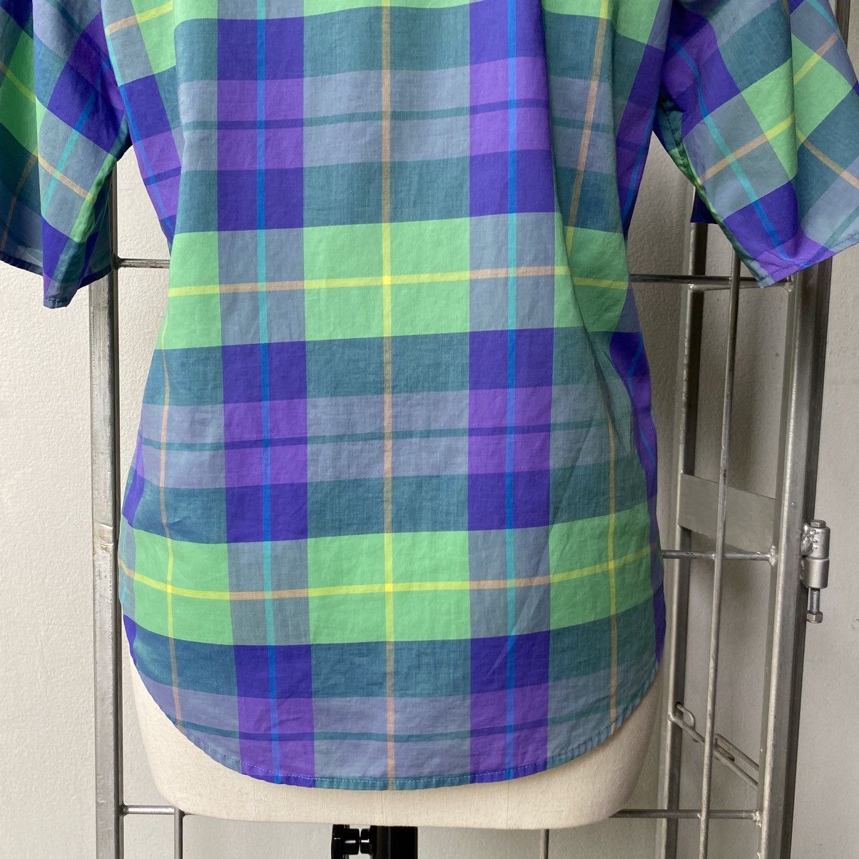 Love Moschino Love Moschino Green and Purple Plaid Short Sleeve Shirt Size M / US 6-8 / IT 42-44 - 6 Thumbnail