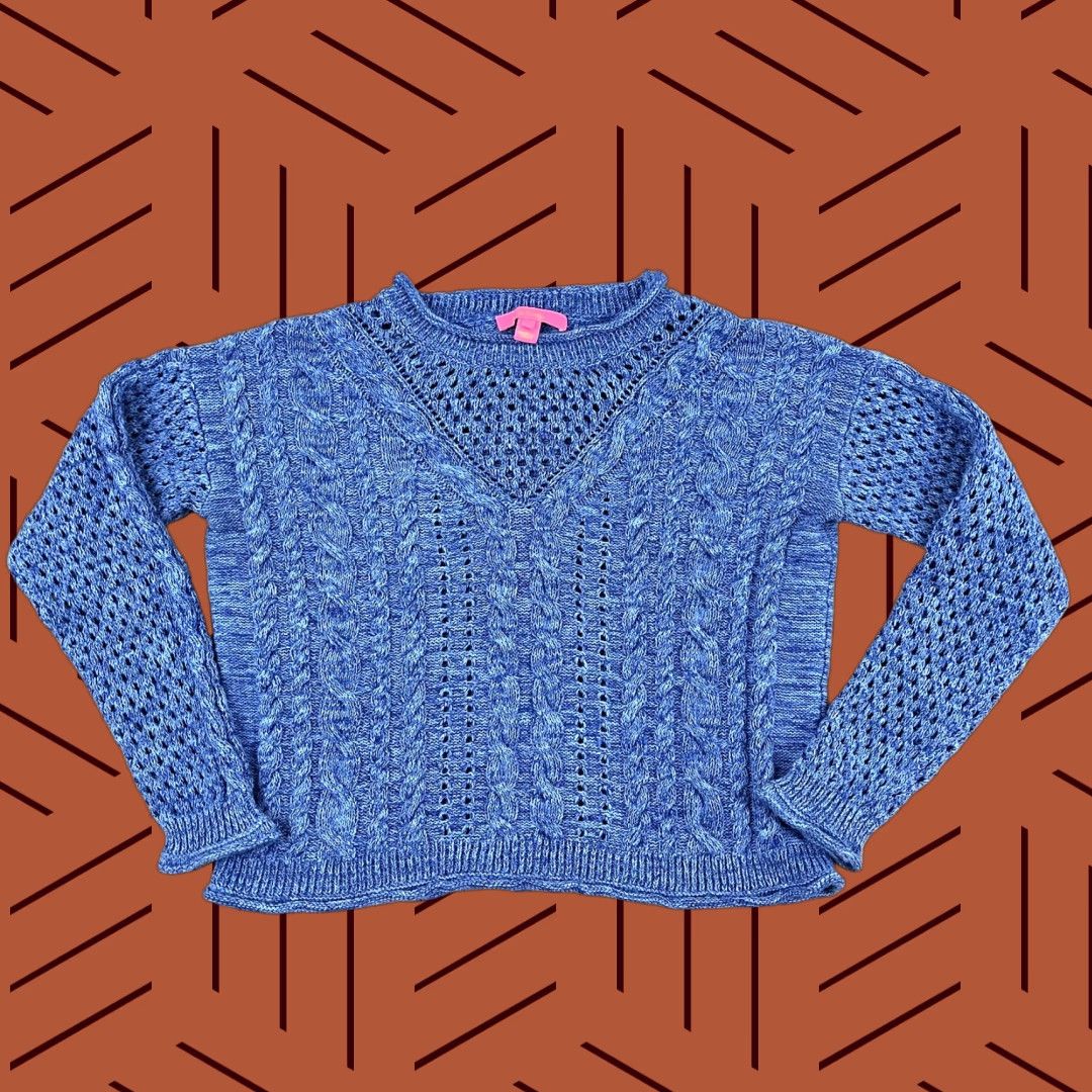 Lilly Pulitzer LILLY PULITZER Sweater Womens Small Blue Knit Maxcy Mix Stitched Preppy 008396 Size S / US 4 / IT 40 - 1 Thumbnail