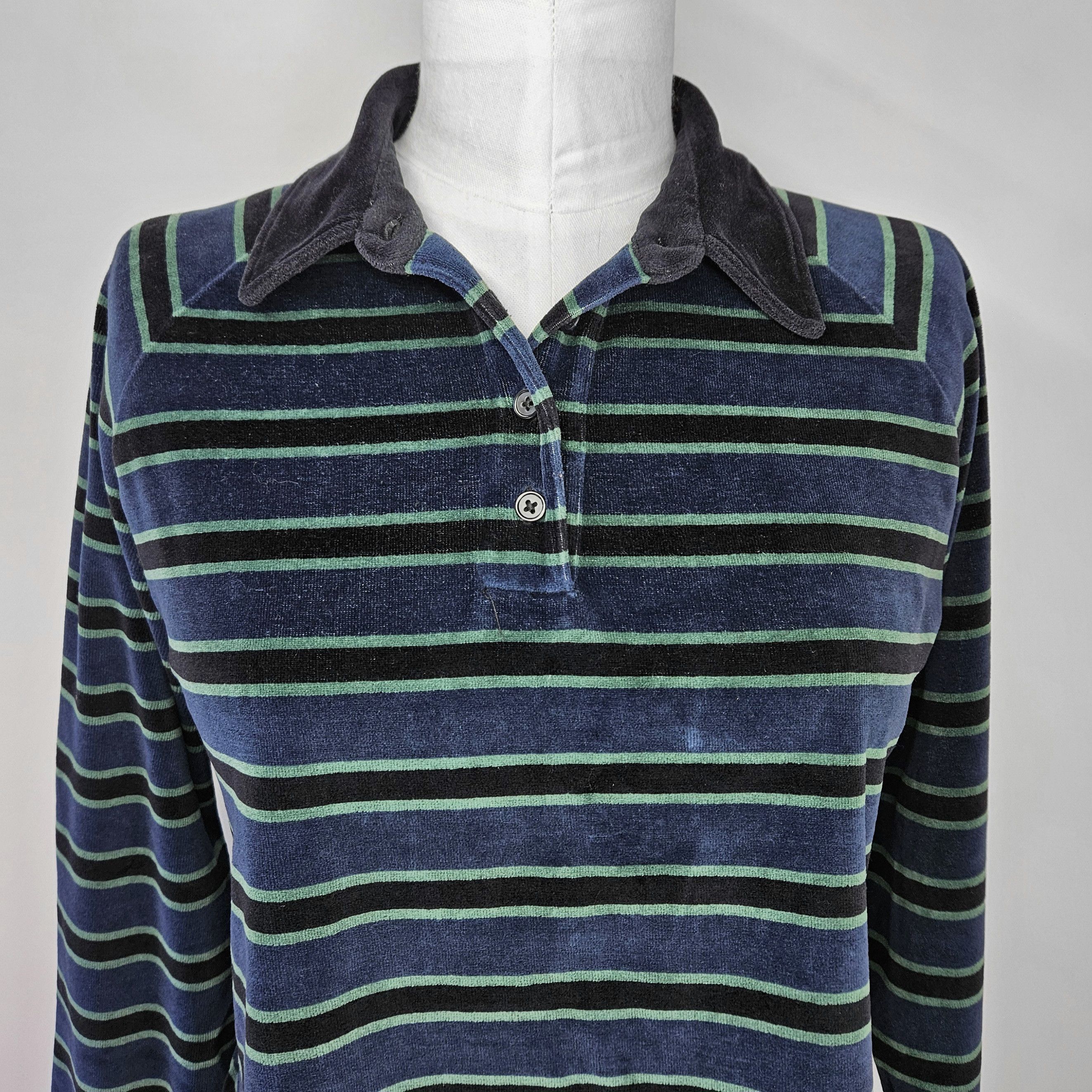 Levi's Levi's Size M Rugby Shirt Green Blue Cropped Velour Striped Size M / US 6-8 / IT 42-44 - 4 Thumbnail