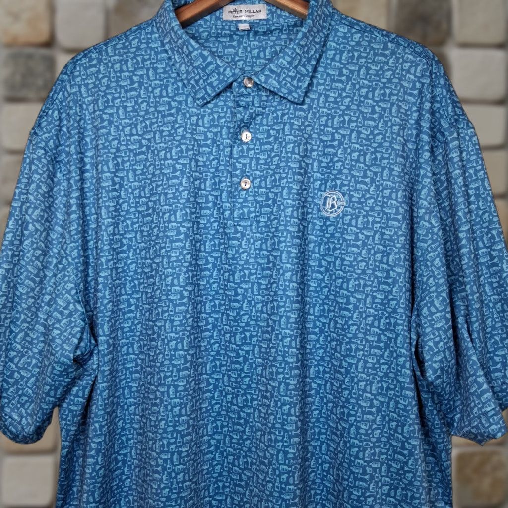 Peter Millar Peter Millar Summer Comfort Golf Polo Shirt Men XXL Blue Martini Liquor Coctails Size US XXL / EU 58 / 5 - 1 Thumbnail