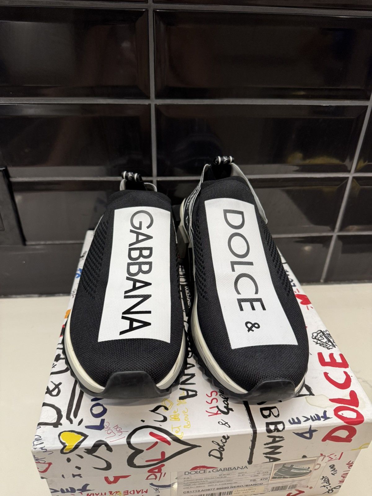 Dolce & Gabbana Dolce & Gabbana Sorrento Slip-On Sneakers Black/White Logo Size US 13 / EU 46 - 4 Thumbnail