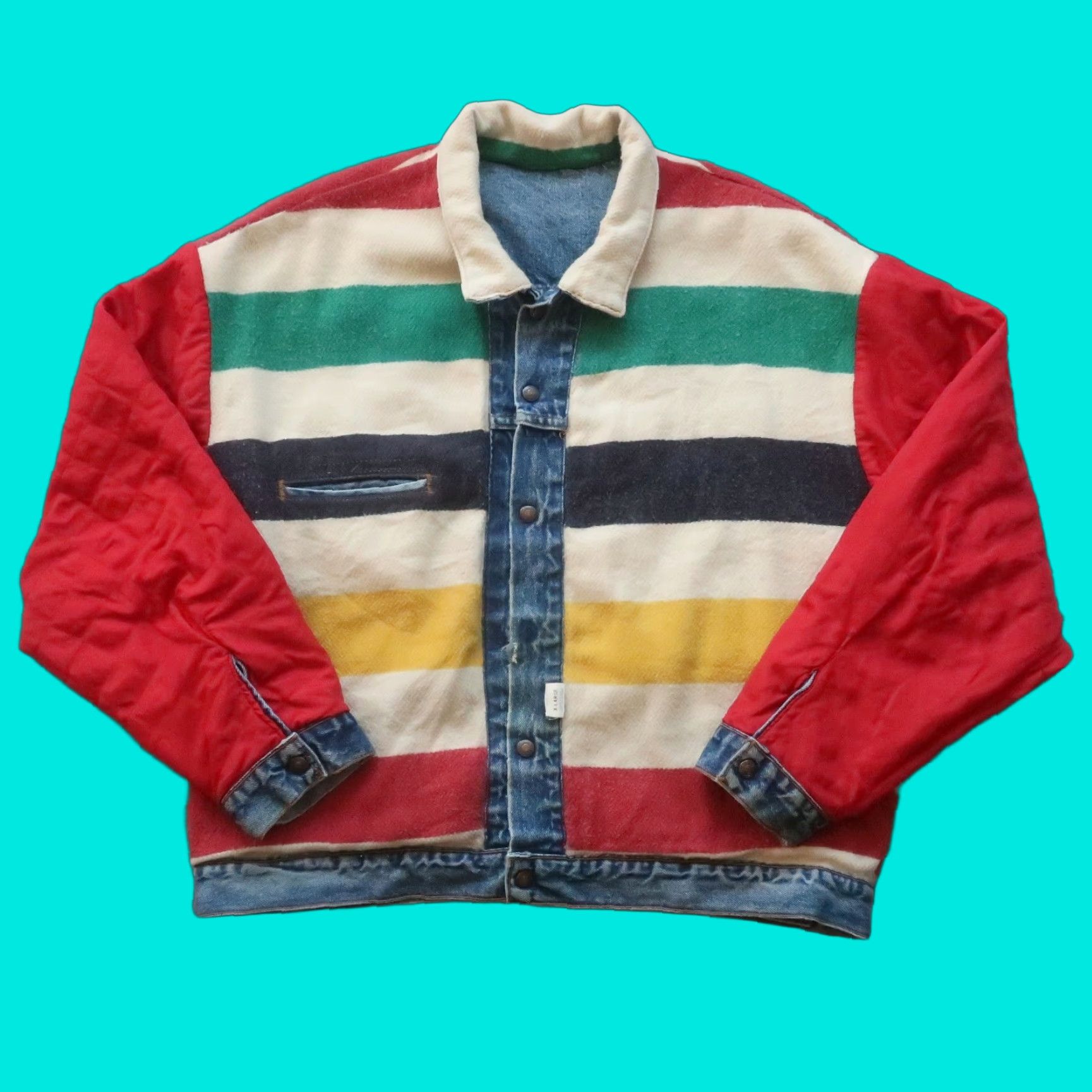 Levi's VINTAGE Levi's Trucker Jacket / Denim Jacket / Blanket Lined / Made in USA / X-Large / Men / Military Green / Wool / Denim / Jacket / 90s / Hudson Bay Size US 36 / EU 52 - 1 Thumbnail
