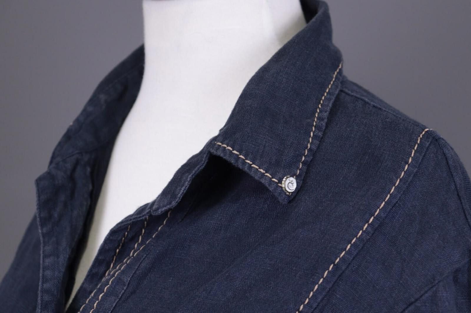 Designer Elisa Cavaletti Blue Lagenlook Linen Blouse Shirt Size L Size L / US 10 / IT 46 - 10 Thumbnail
