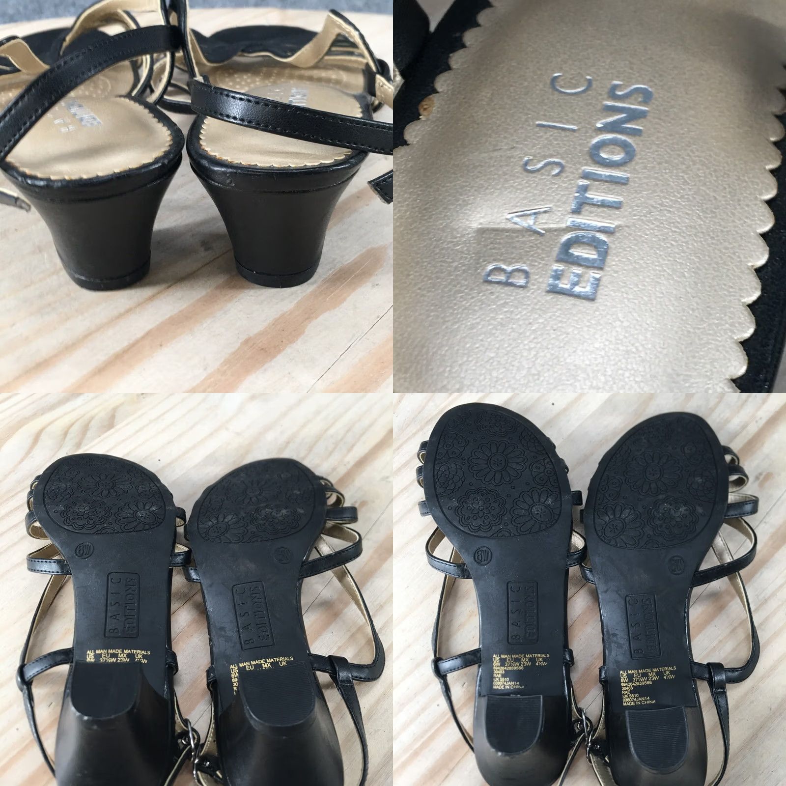 Basic Editions Basic Editions Sandals Rae Slingback Strappy Black Faux Leather 6 Wide Womens Size US 6 / IT 36 - 8 Thumbnail