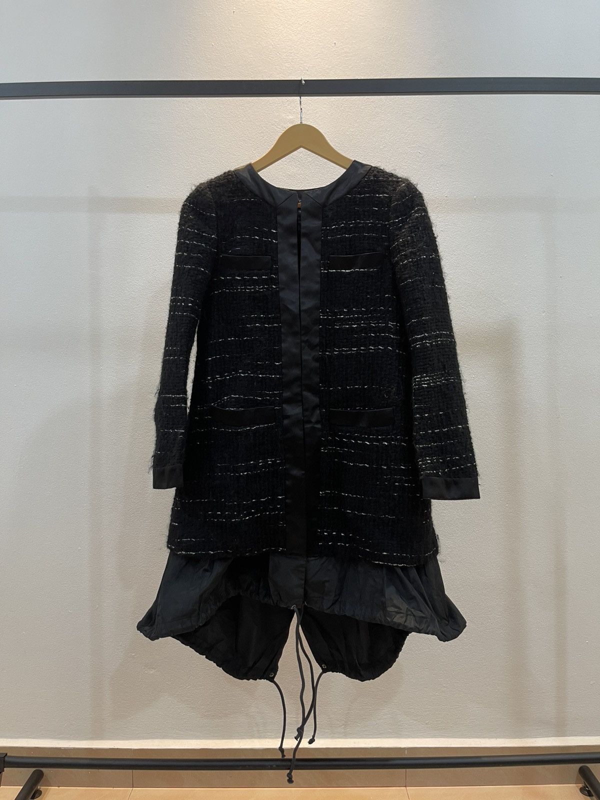Sacai Sacai Coat Womens Small Black Wool Nylon Mixed Media Size S / US 4 / IT 40 - 1 Thumbnail