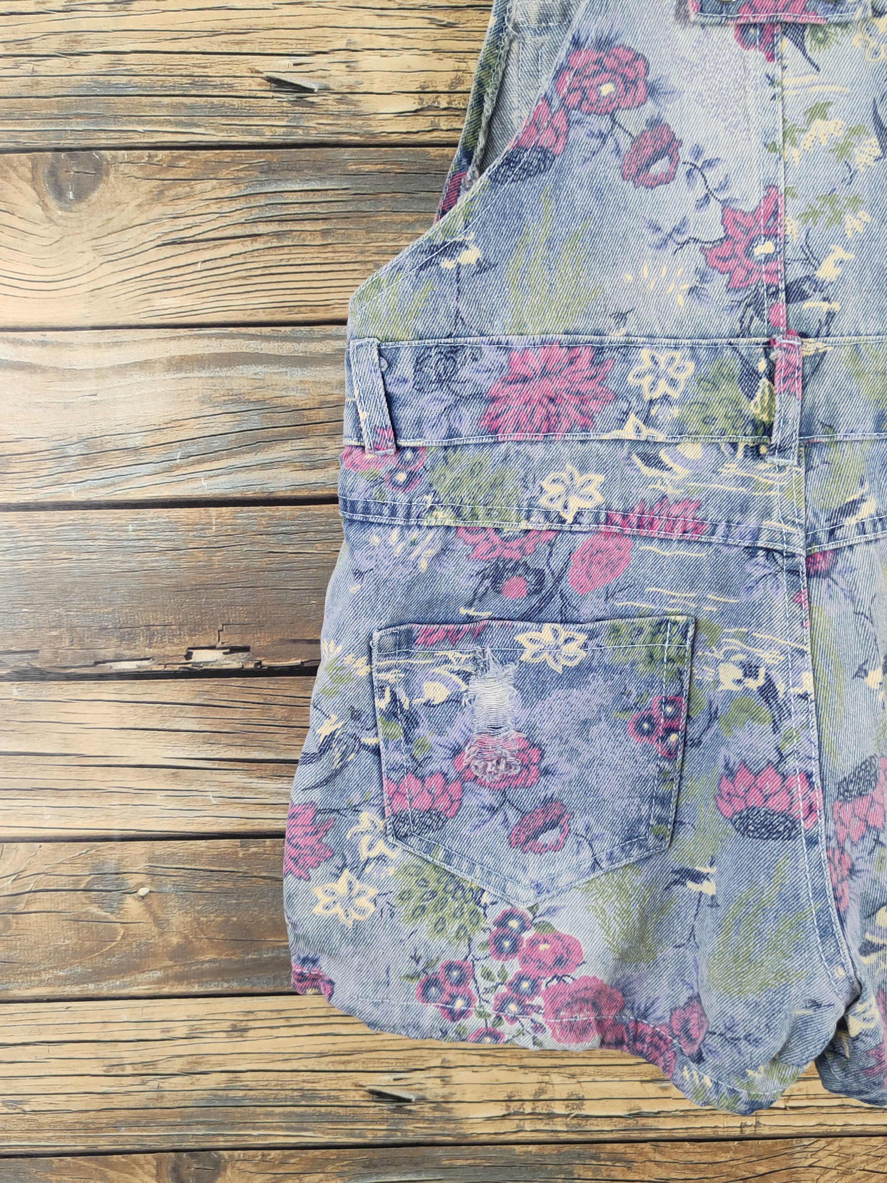 Other Japanese Brand Blue Pink Flowers Denim Shortall Jumpsuits Size 28" / US 6 / IT 42 - 12 Thumbnail