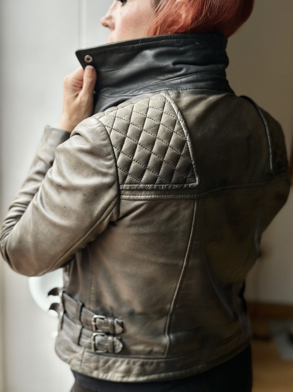 All Saints HAWKS BIKER sheepskin leather jacket us2 uk6 eu34