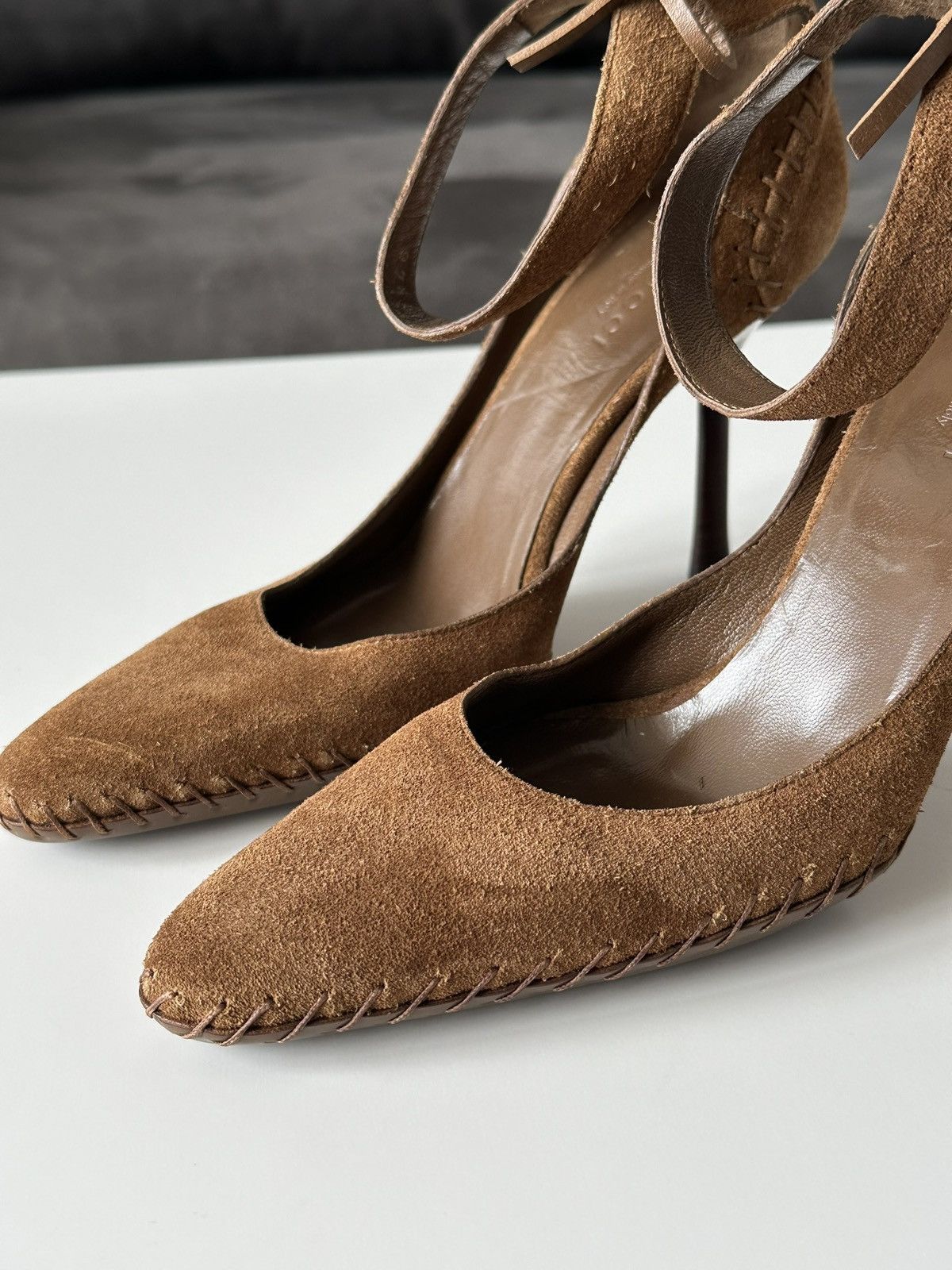 Gucci Gucci Suede Ankle Cuff Pointed Toe Brown D'orsay Pumps Heels Size US 6 / IT 36 - 6 Thumbnail