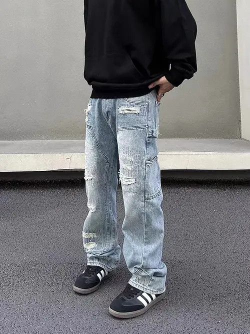 Japanese Brand Street Hip Hop Washed Ripped Wide Leg Jeans Size US 32 / EU 48 - 4 Thumbnail