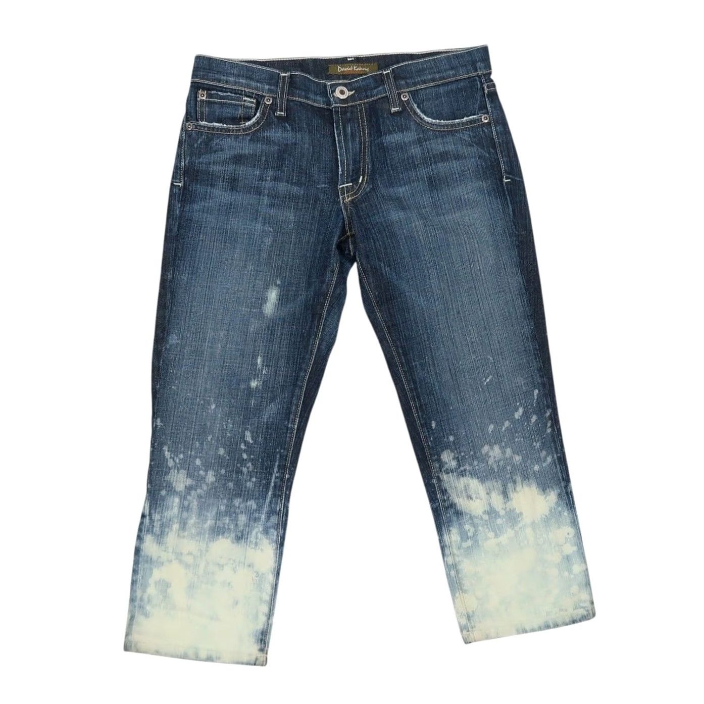 Vintage VINTAGE David Kahn Dark Wash Blue Denim Low Rise Capri Jeans Bleach Splatter 26 Women Capris Jeans Size 26" / US 2 / IT 38 - 2 Thumbnail
