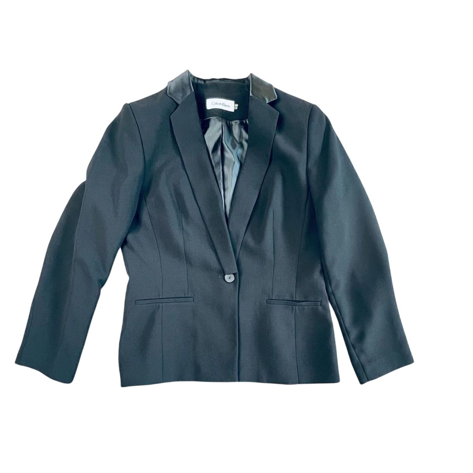 Calvin Klein Calvin Klein Tailored Satin Lapel Crepe Black Blazer 14 Size XL / US 12-14 / IT 48-50 - 2 Thumbnail