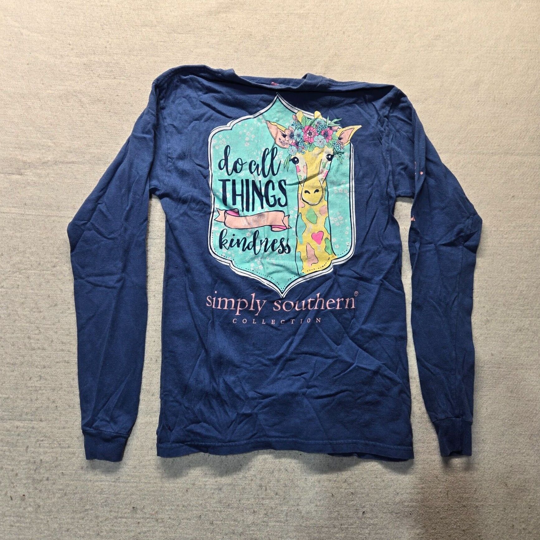 Vintage Simply Southern Long Sleeve T-Shirt Blue Giraffe Graphic "Do All Things With Kindness" Small Womens Size S / US 4 / IT 40 - 7 Thumbnail