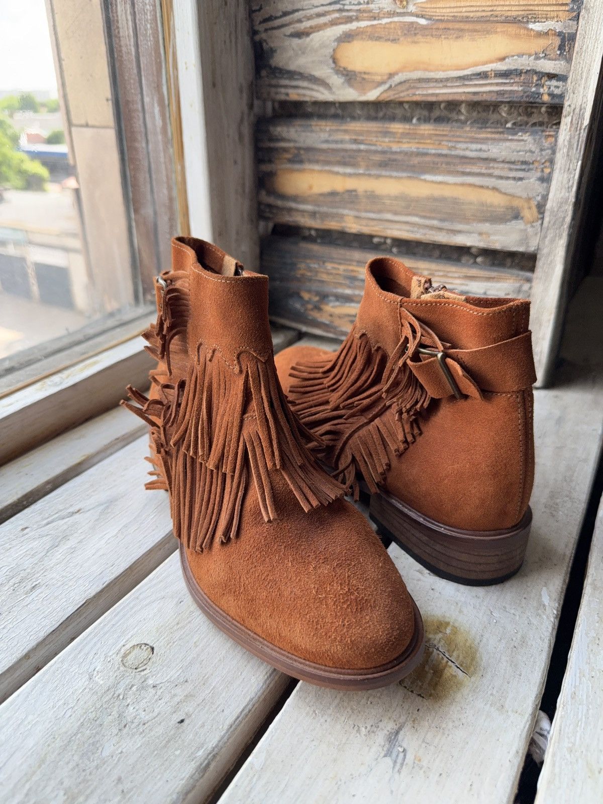 Made in Spain Suede Fringe Ankle Boots Western Cowgirl Style