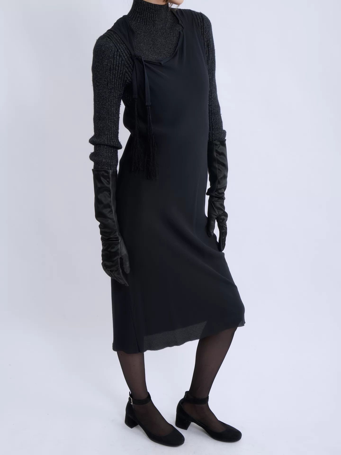 Ann Demeulemeester ANN DEMEULEMEESTER 00s Tassel Strap Silk Chiffon Dress Size XS / US 0-2 / IT 36-38 - 2 Thumbnail