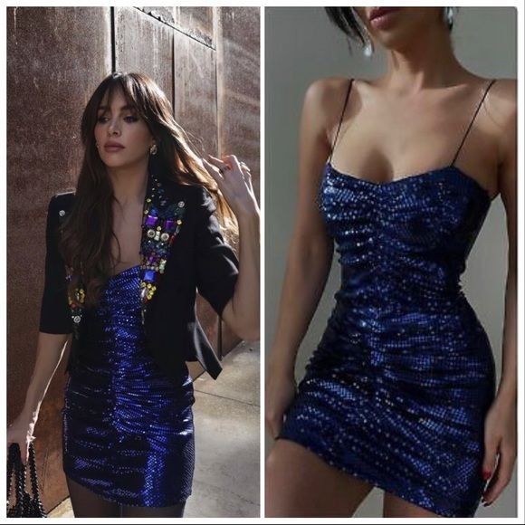 Zara NWT ZARA Womens Dress Inc Blue Sparkly Draped Mini Party Siz Size XS / US 0-2 / IT 36-38 - 1 Thumbnail