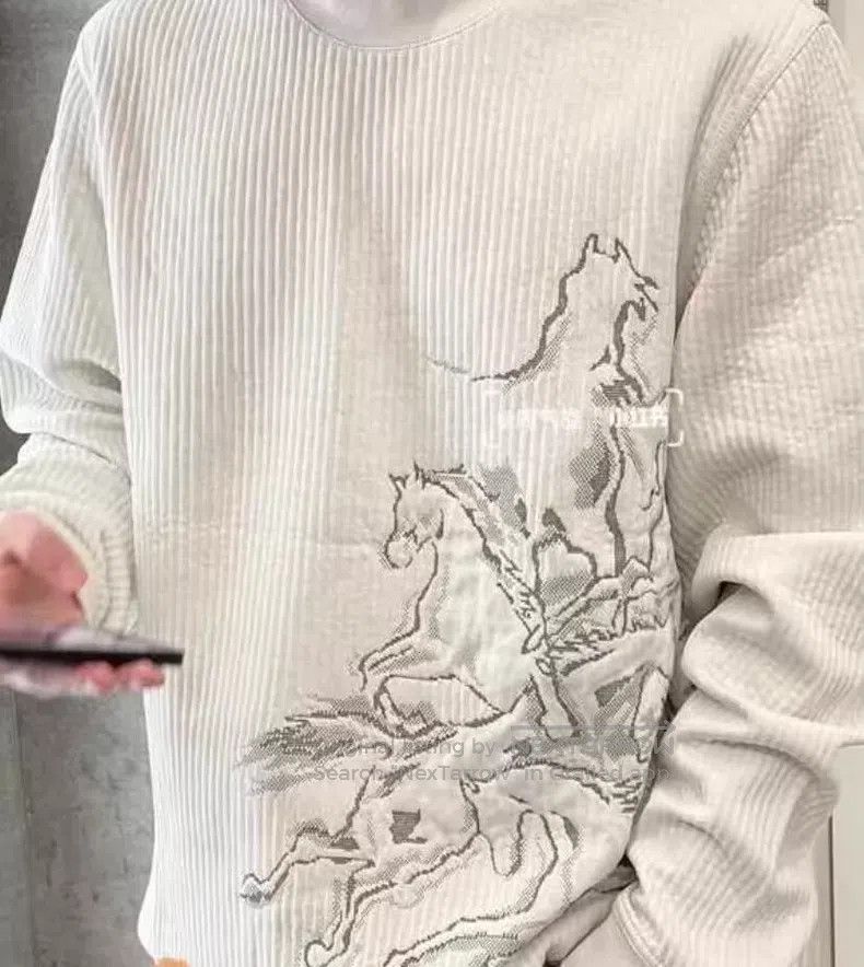 Hermes Hermes White Horse Totem Jacquard Cotton Crew Neck Long Sl Size US M / EU 48-50 / 2 - 8 Thumbnail