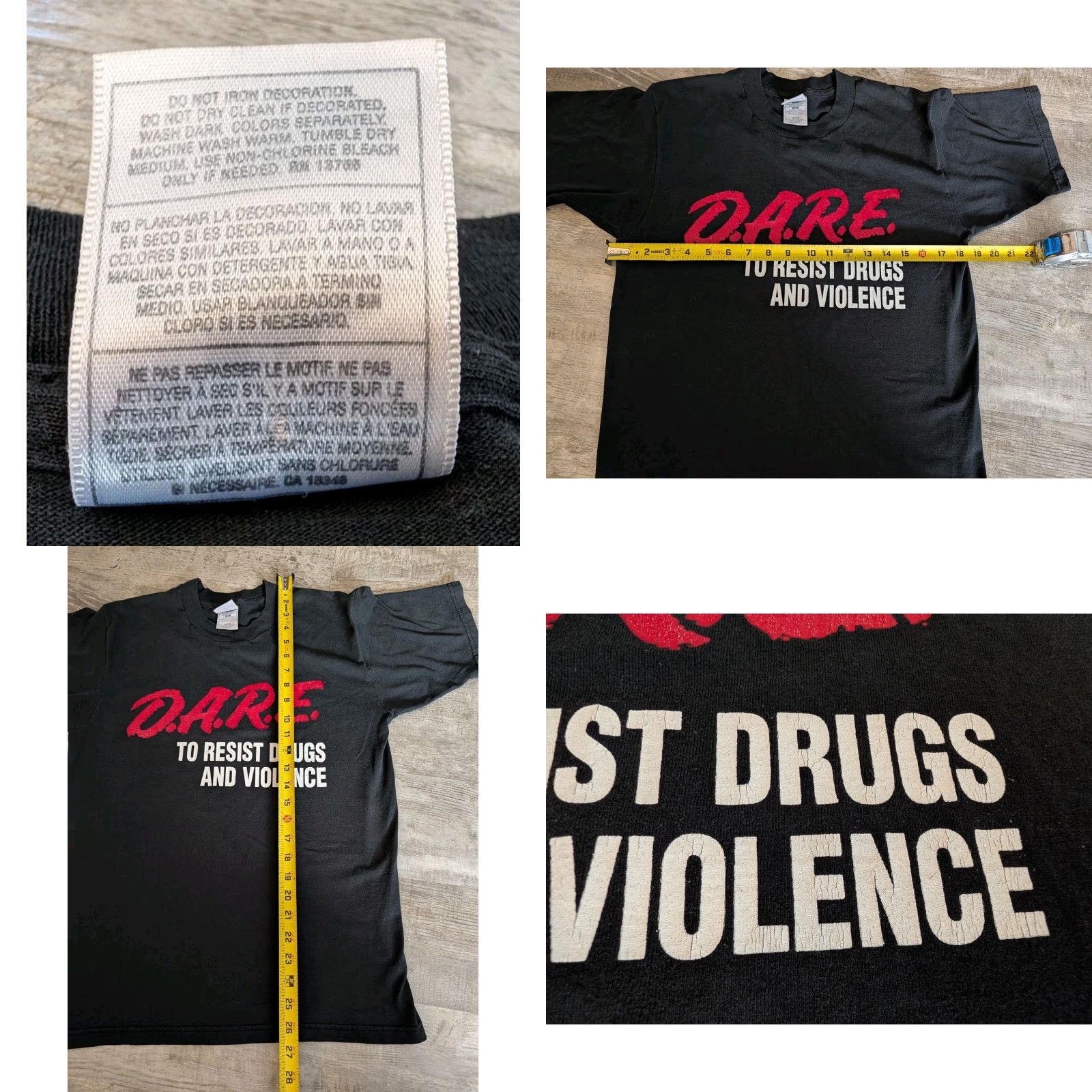 Fruit Of The Loom VINTAGE DARE "To Resist Drugs And Violence" T-Shirt Medium Black 90s Cotton Mens Size US M / EU 48-50 / 2 - 8 Thumbnail