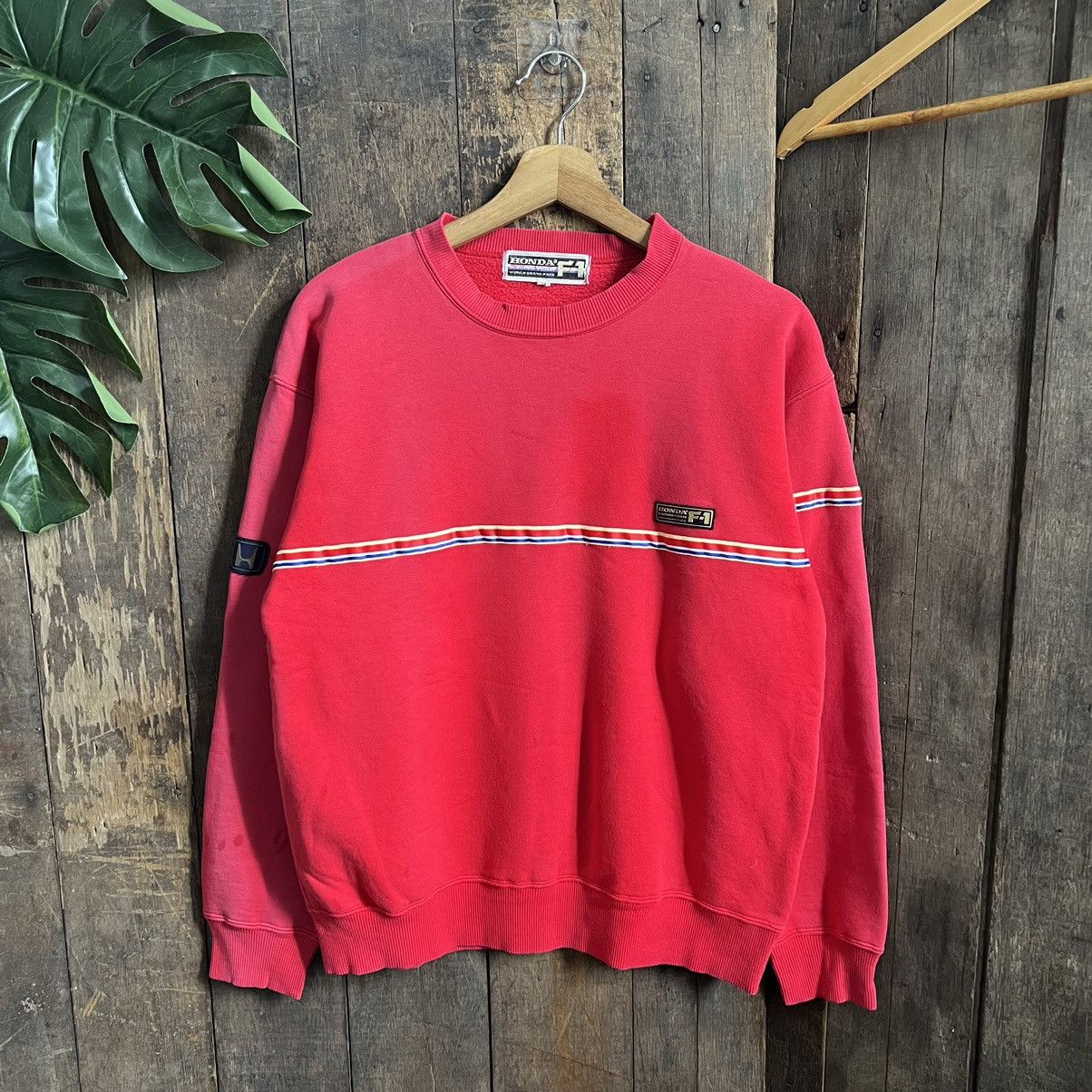 image of Vintage Faded Honda Grandprix Racing Team Sweatshirt in Red, Men's (Size Medium)