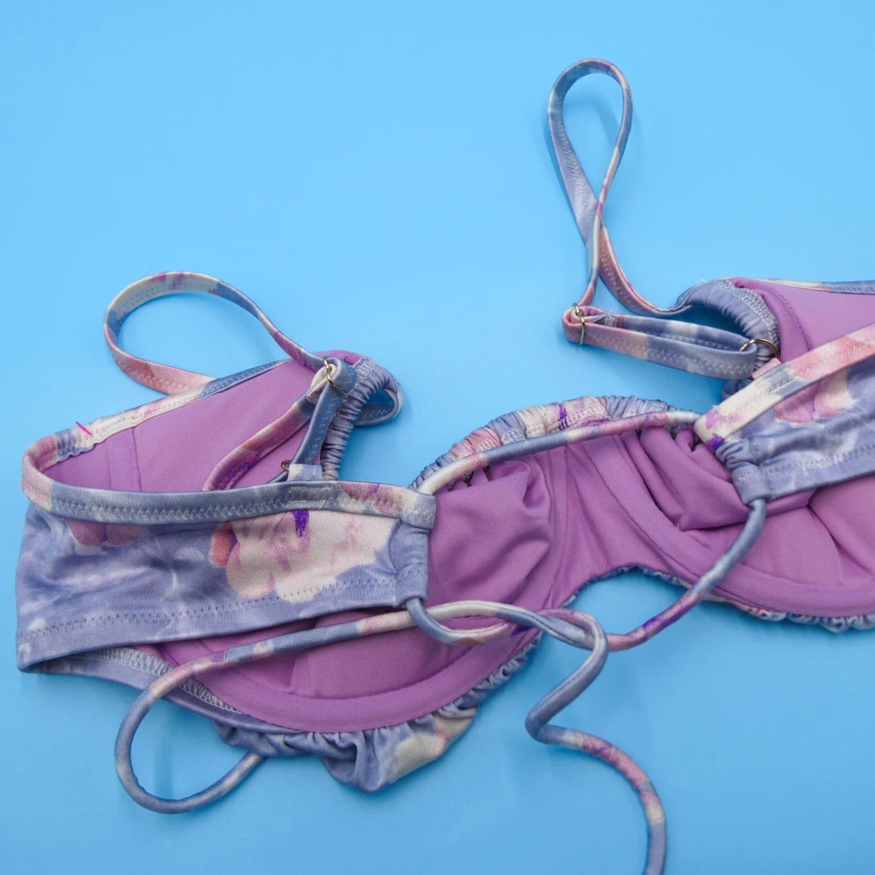 Viktoria's Secret 38C Purple Floral Plunge Ruffle Bikini Top Swimwear Beach New