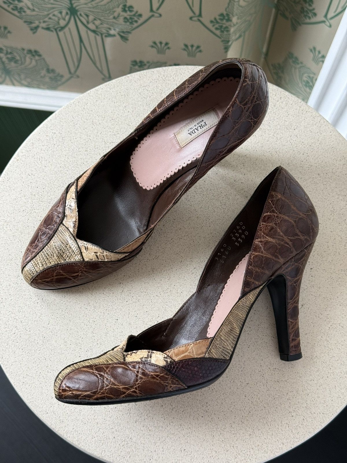 Prada Prada Burgundy Brown Reptile Embossed Leather Pumps Heels Size US 6.5 / IT 36.5 - 2 Thumbnail