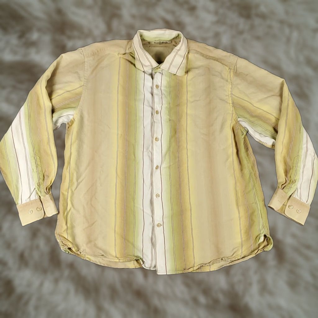 Tommy Bahama Tommy Bahama Shirt Mens Long Sleeve Button-Up Lyocell Beige Striped Adult Large Size US L / EU 52-54 / 3 - 1 Thumbnail