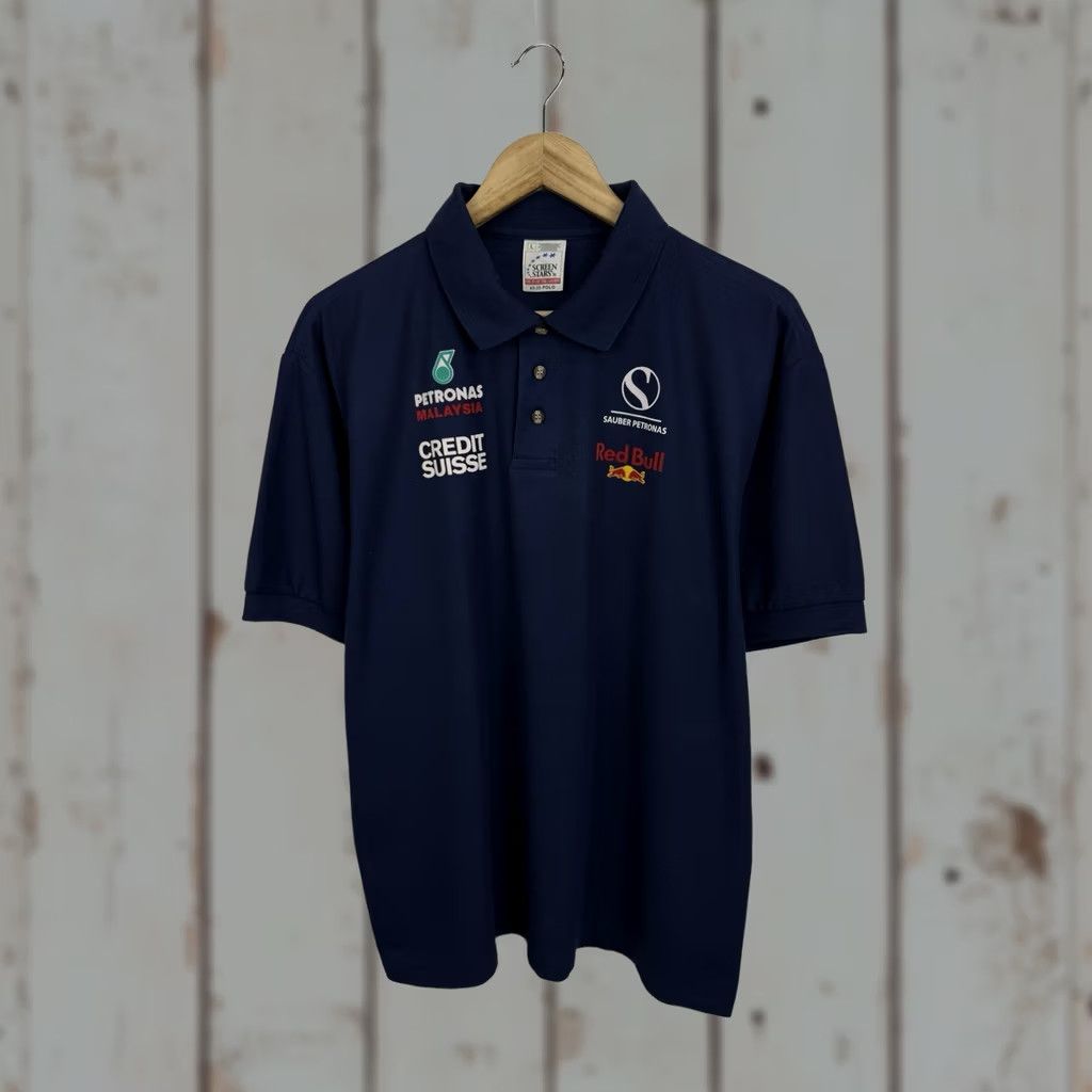 Fruit Of The Loom 90s Sauber Petronas Red Bull Formula 1 Racing Polo L Navy Blue Vintage Shirt Size US L / EU 52-54 / 3 - 1 Thumbnail