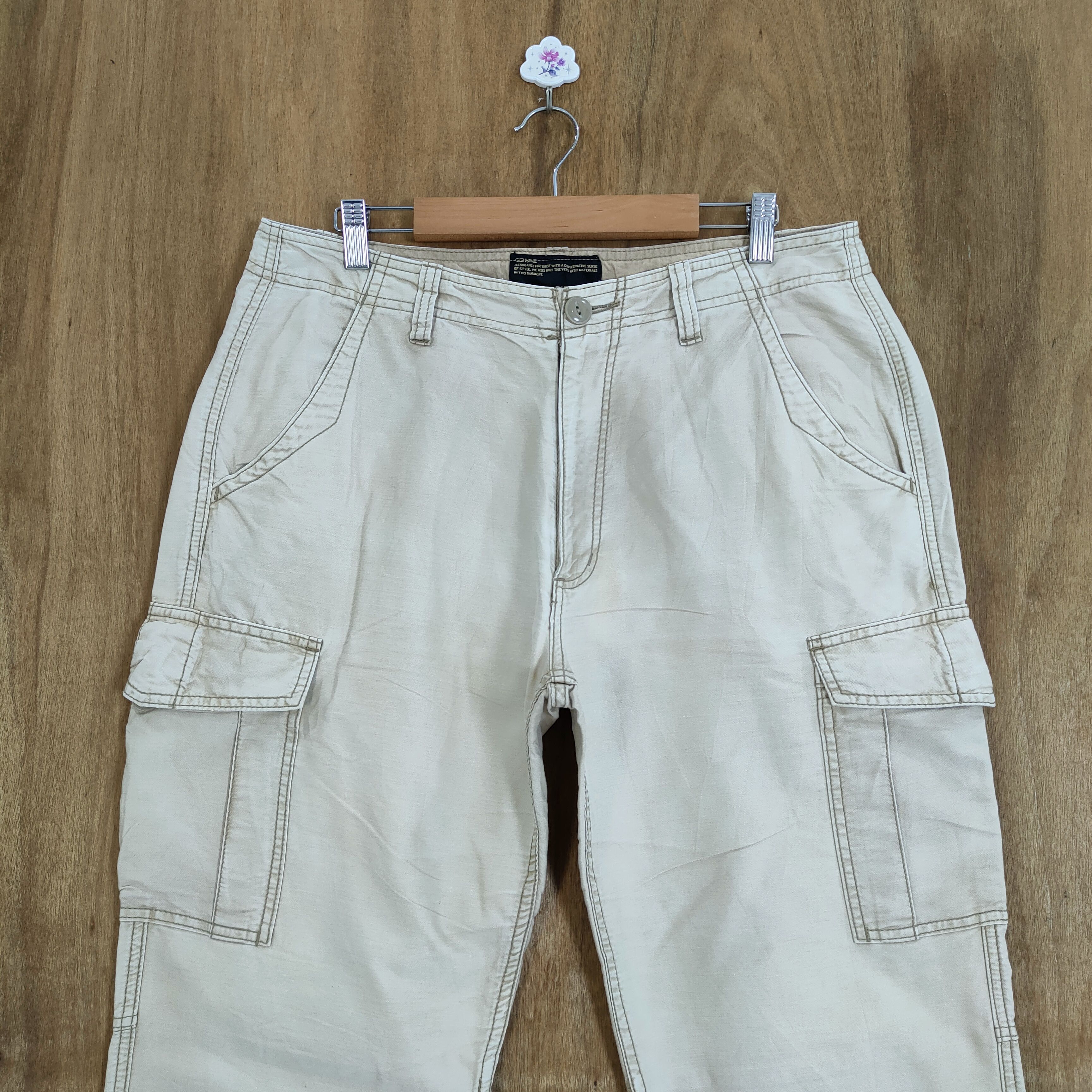 Japanese Brand × Numbers VINTAGE BACK NUMBER WHITE YELLOW BAGGY CARGO PANTS Size US 34 / EU 50 - 4 Thumbnail