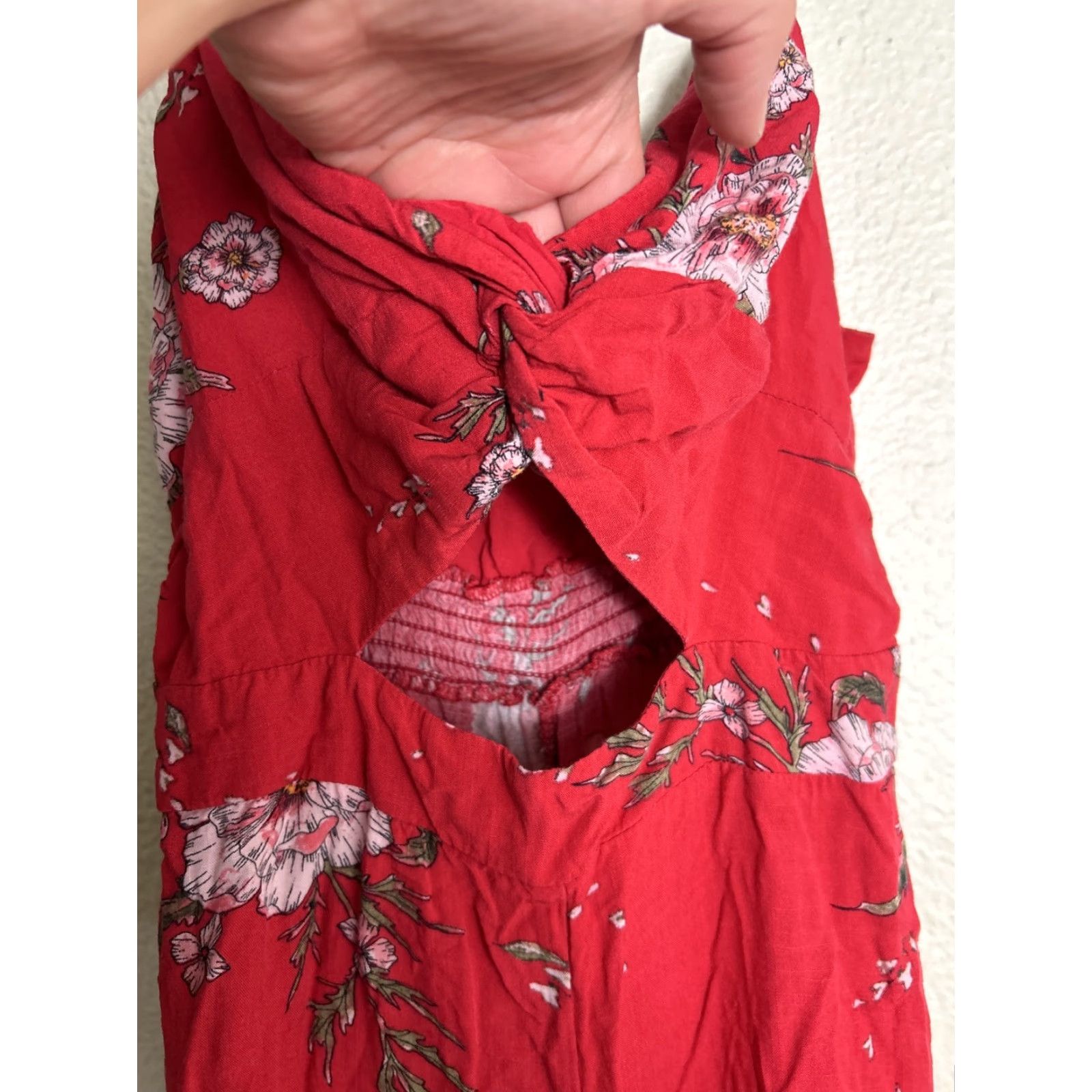 Vintage VINTAGE Lush Womens Small Twist Peekaboo Red Floral Wide Leg Jumper Size S / US 4 / IT 40 - 3 Thumbnail