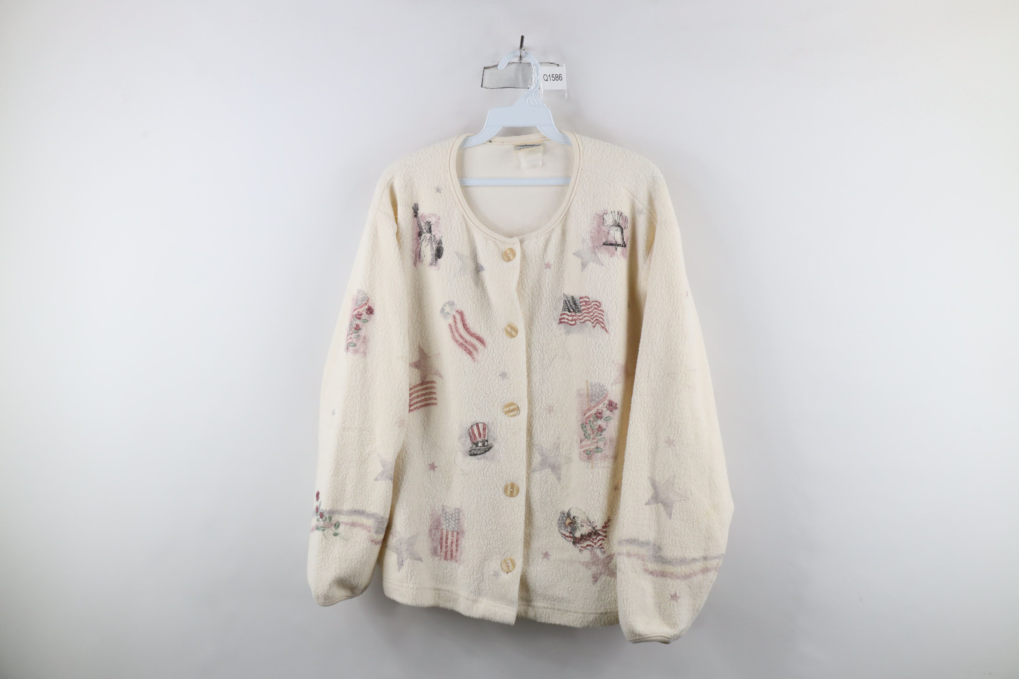 Vintage Vintage 90s USA Flag All Over Print Cardigan Sweater USA Size L / US 10 / IT 46 - 1 Thumbnail