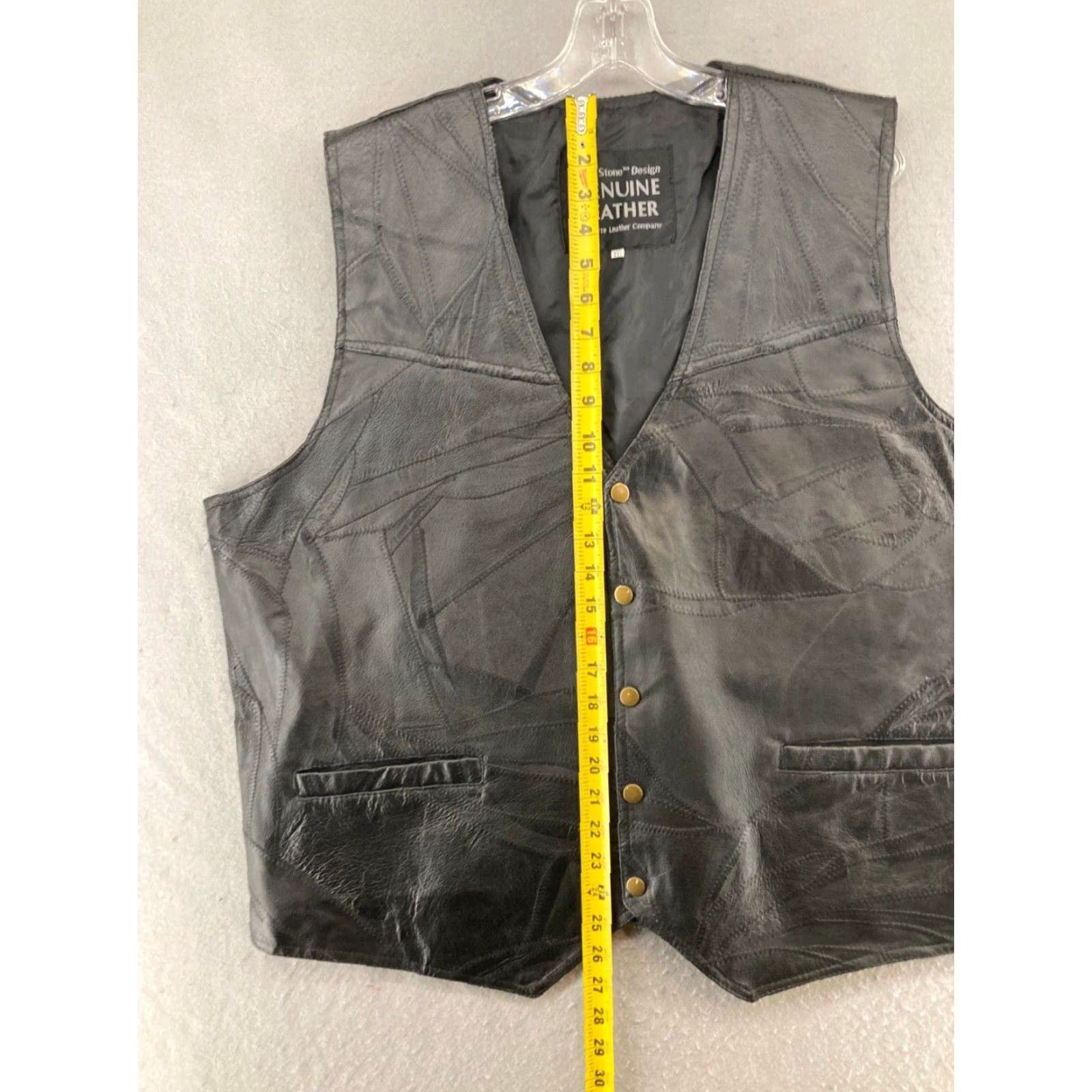 Navarre Leather Mens Vest 2XL Black Italian Stone Design Navarre Leather Company Vest Biker Motorcycle Casual Mens 2XL Black
