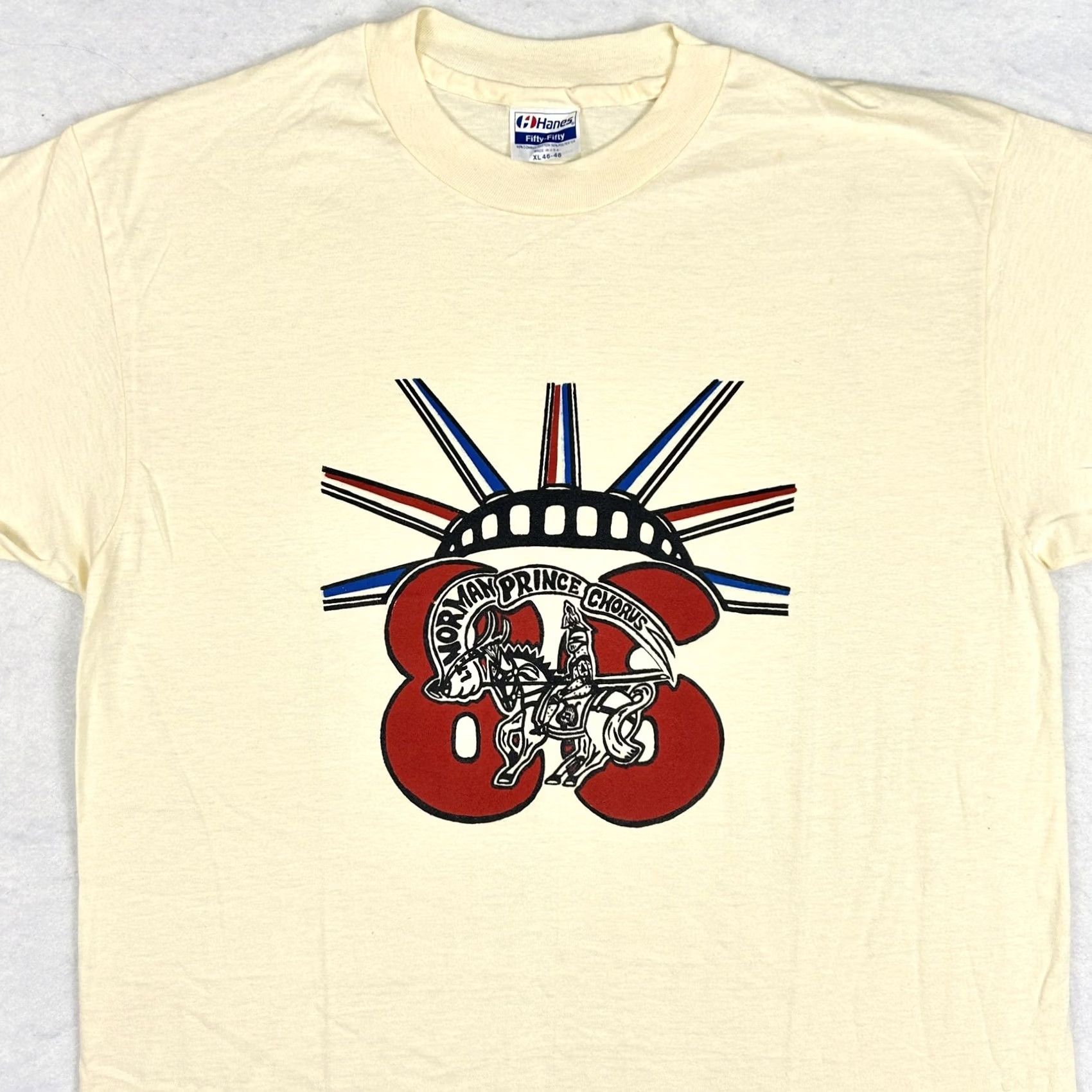 Hanes VINTAGE Norman Prince Chorus T-Shirt L Large Ivory 80s Mens Hanes Cotton Blend Shirt 80s Theme Size US L / EU 52-54 / 3 - 3 Thumbnail