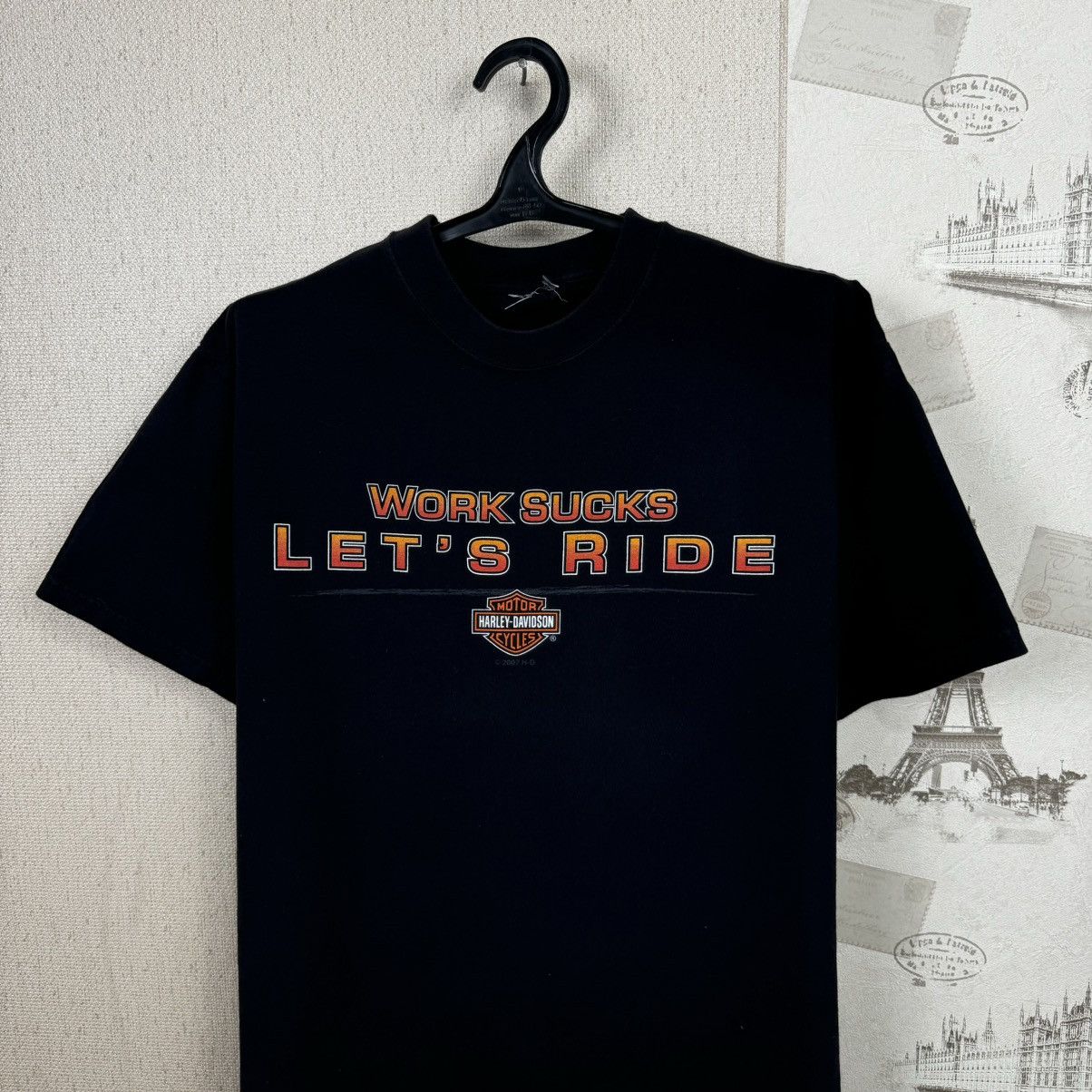 Harley Davidson × Vintage Vintage Harley Davidson T shirt Work Sucks Lets Ride Black Size US XL / EU 56 / 4 - 4 Thumbnail