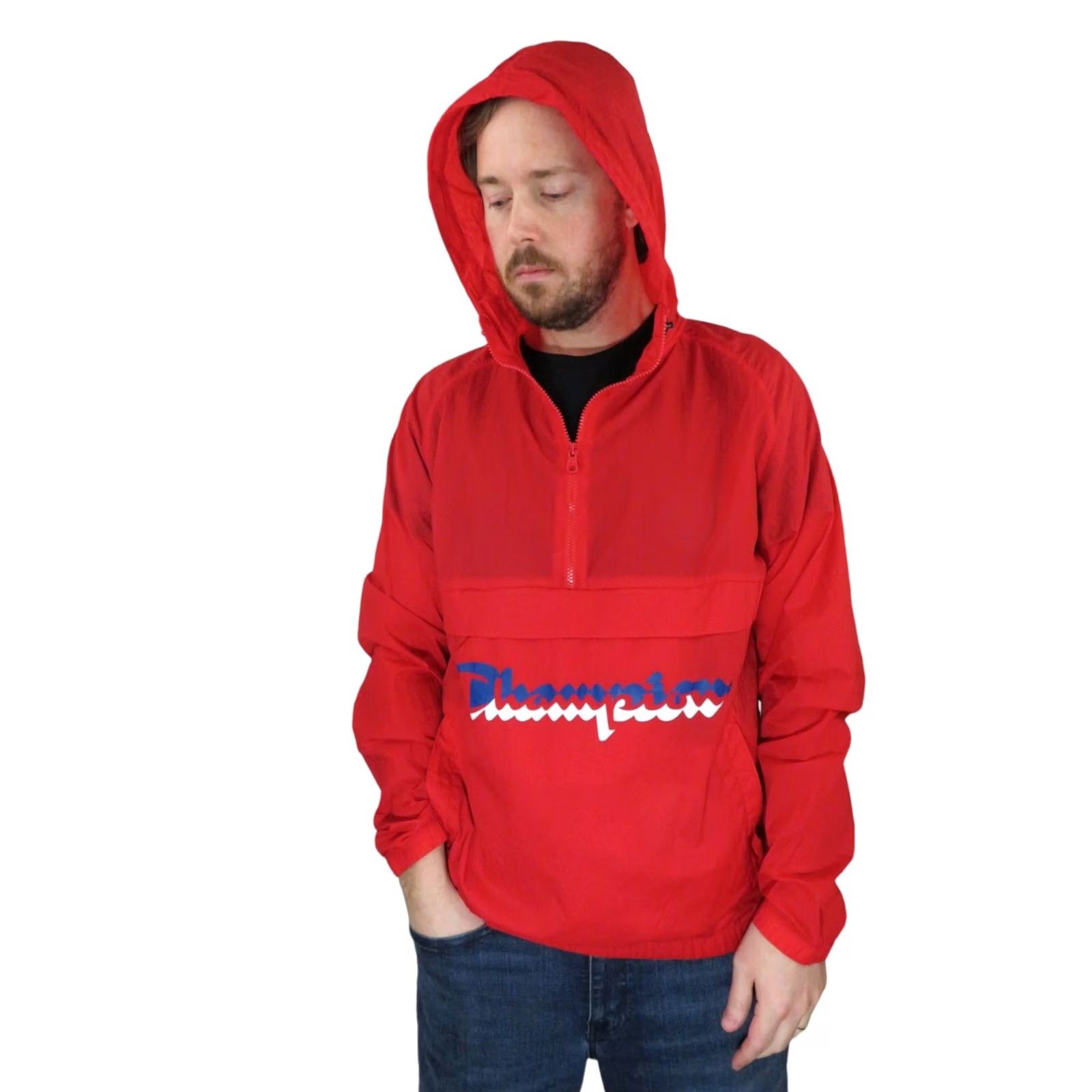 Champion VINTAGE Champion Anorak Jacket Mens Large Red 90s Y2K Windbreaker Rain Coat Running Size US L / EU 52-54 / 3 - 2 Thumbnail