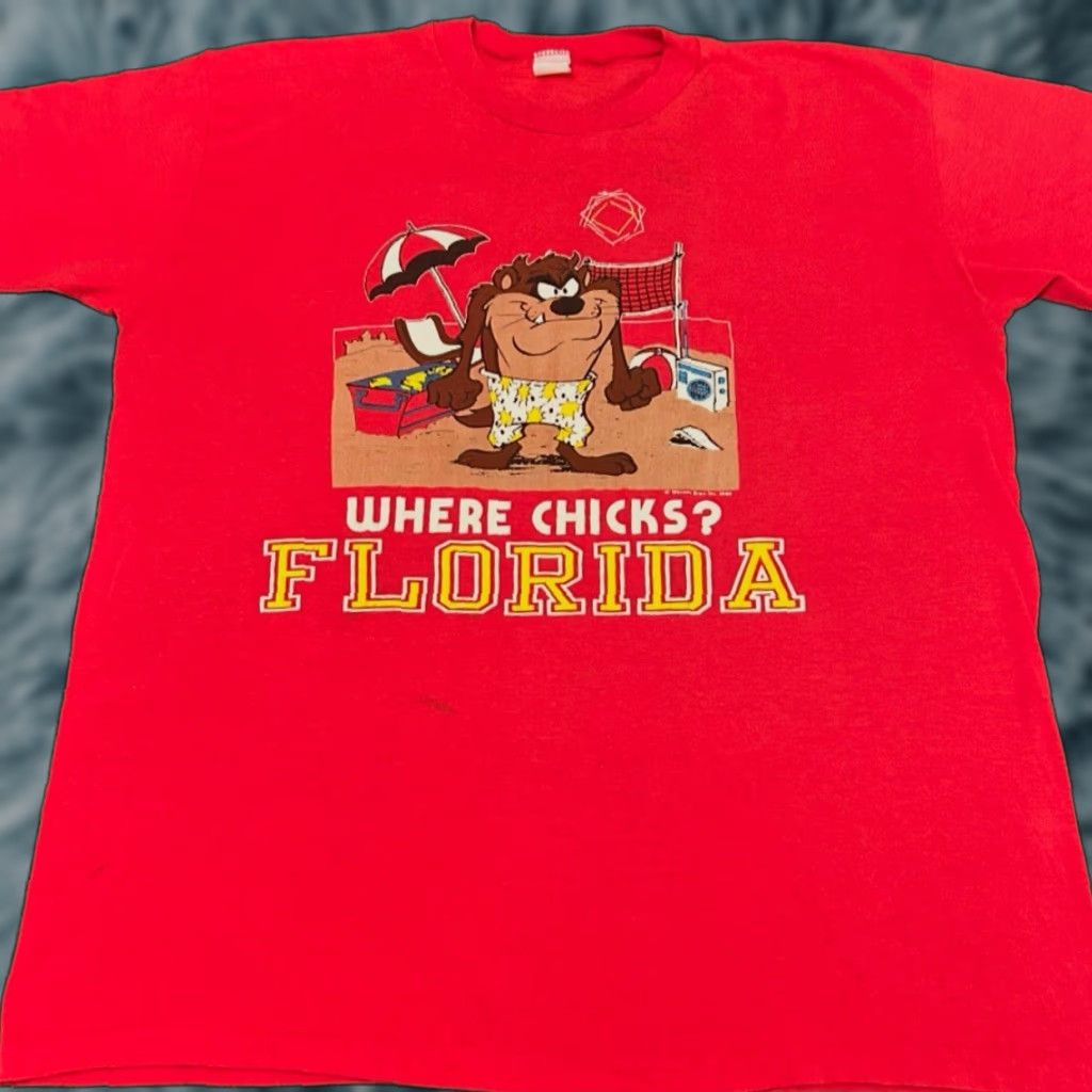 Vintage VINTAGE Looney Tunes Taz Florida 1990s Cartoon VTG Shirt Mens XL Red 90s Short Sleeve Shirt Mens Size US XL / EU 56 / 4 - 1 Thumbnail