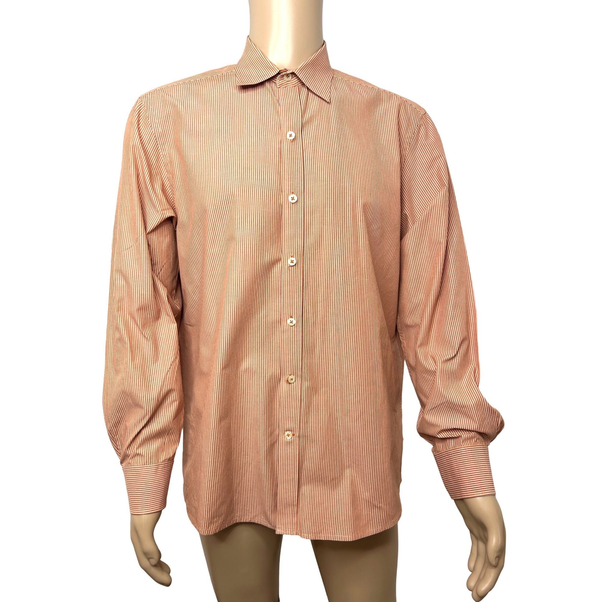 Izod IZOD Men’s Button Up Shirt Orange White Striped L Slim Contr Size US L / EU 52-54 / 3 - 1 Thumbnail