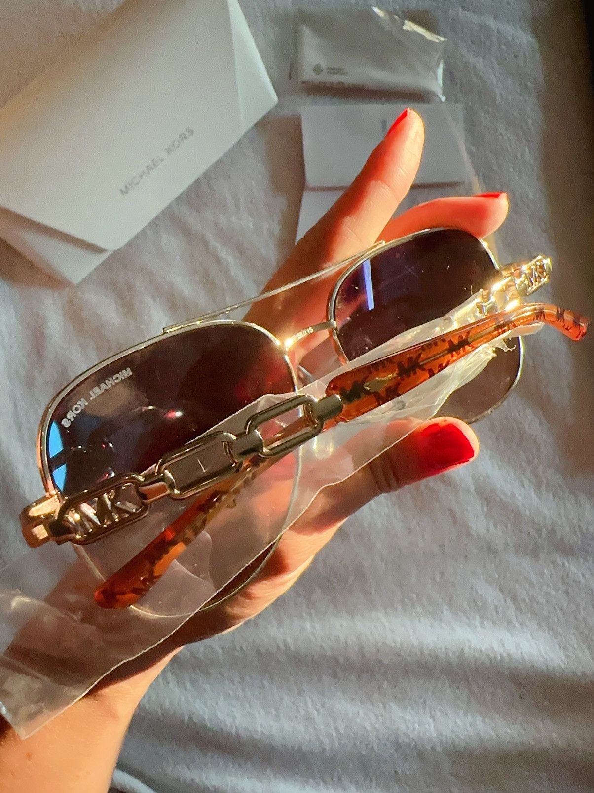Michael Kors MICHAEL KORS MK1121 CHIANTI SUNGLASSES LIGHT GOLD BROWN GREY Size ONE SIZE - 9 Thumbnail