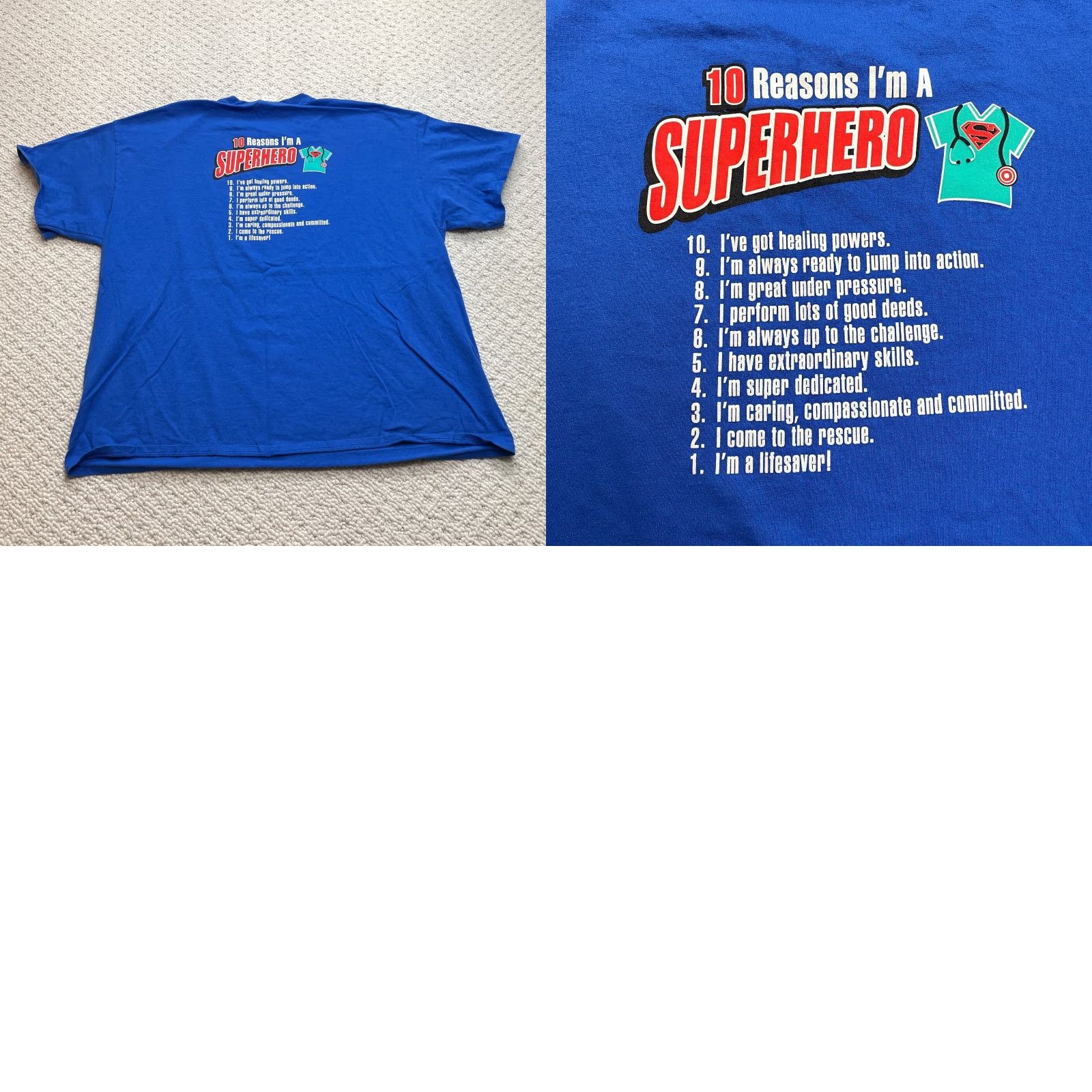 Gildan Gildan Heavy Cotton Shirt Mens 2XL Blue Short Sleeve Nurse Superheroes in Scrubs Shirt, Gildan, 2XL, Blue, Short Sleeve, Crew Neck, Regular, Men Size US XXL / EU 58 / 5 - 9 Thumbnail