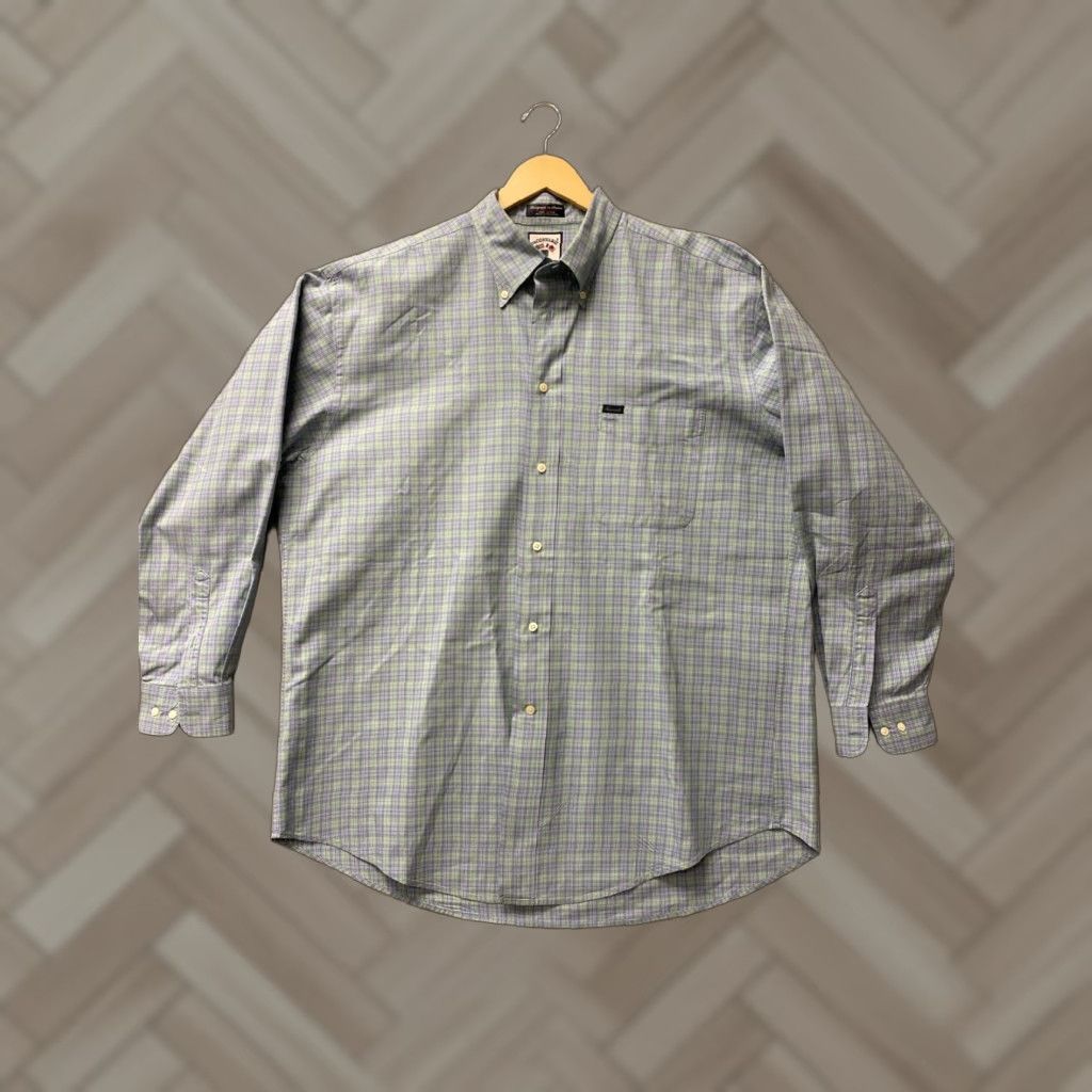 Faconnable VINTAGE Faconnable Shirt Aqua Plaid Long Sleeve XL Men's Cotton Button-Down Collared 52in Chest Early 2000s Utility Casual Wear Size US XL / EU 56 / 4 - 1 Thumbnail