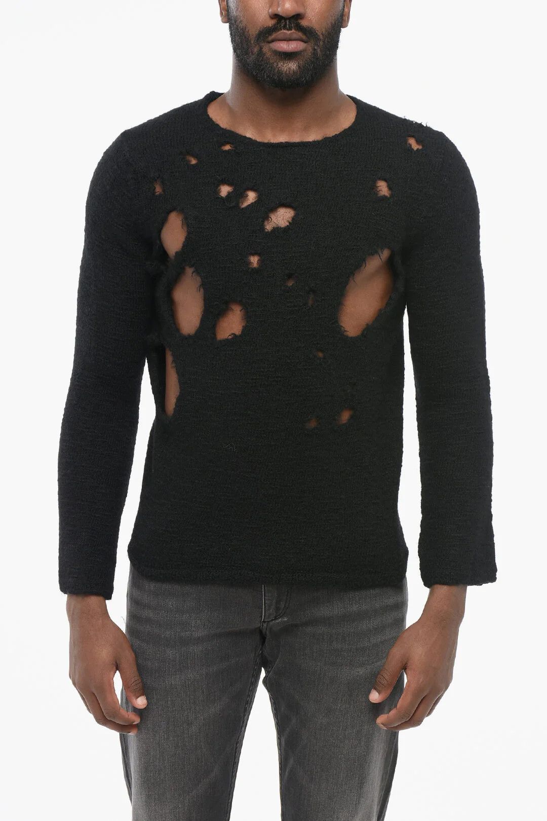 Comme des Garcons og1mm0426 Distressed Wool Crewneck Sweater in Black Size US M / EU 48-50 / 2 - 1 Thumbnail