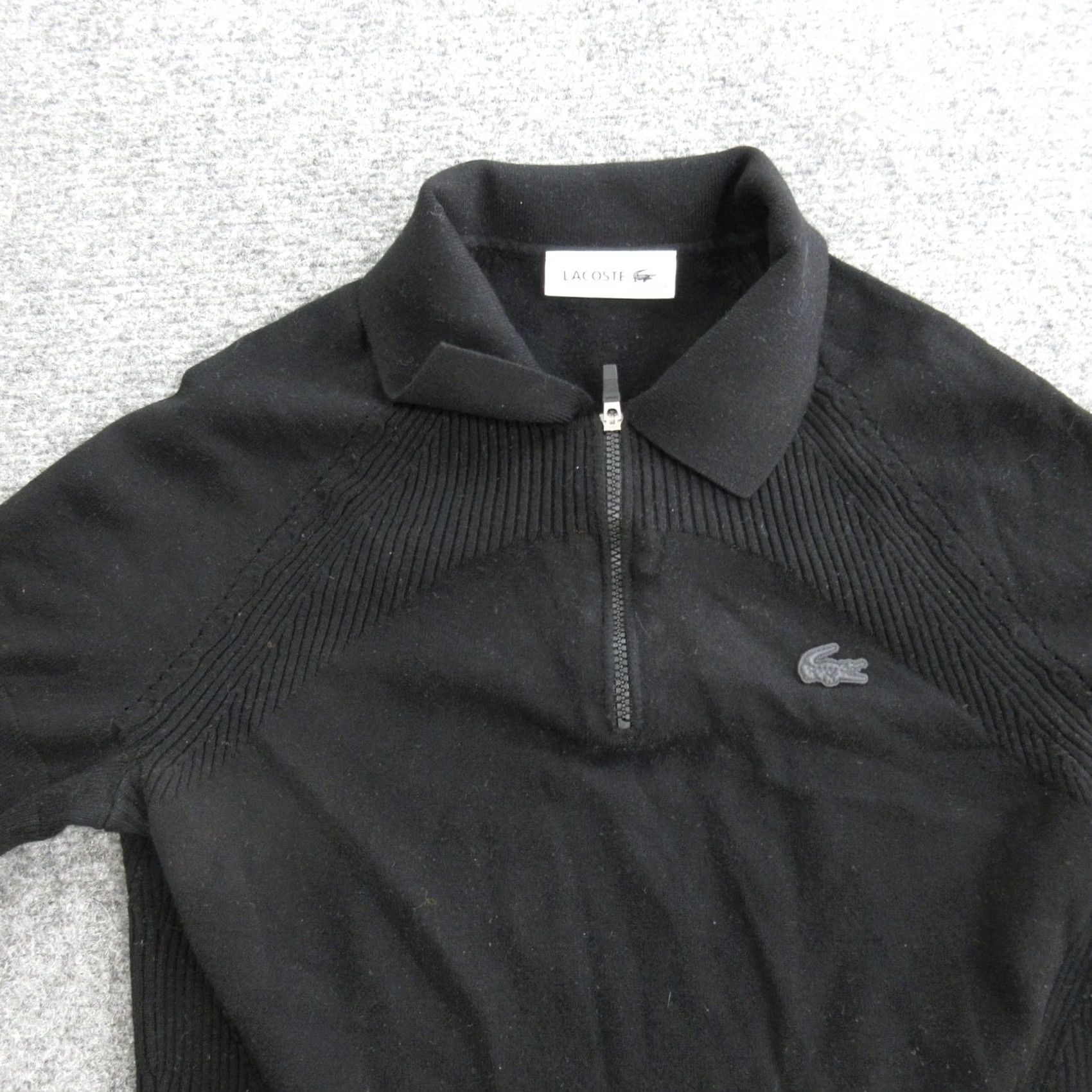 Lacoste Lacoste Womens Sweater Short Sleeve Collared Knit Pullover 1/4 Zip Black 38 XS? Size XS / US 0-2 / IT 36-38 - 2 Thumbnail