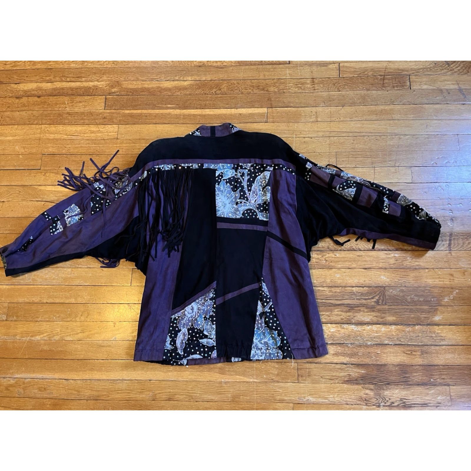 Vintage VINTAGE Judith Ann Creations Suede Leather Western Jacket Womens L Purple 80s Fringe Sequin Floral Bomber Jacket Size L / US 10 / IT 46 - 7 Thumbnail