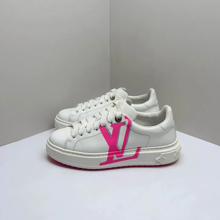 Louis Vuitton Louis Vuitton Time Out Leather Sneakers in White/Pink 0079 Size US 6 / IT 36 - 1 Thumbnail