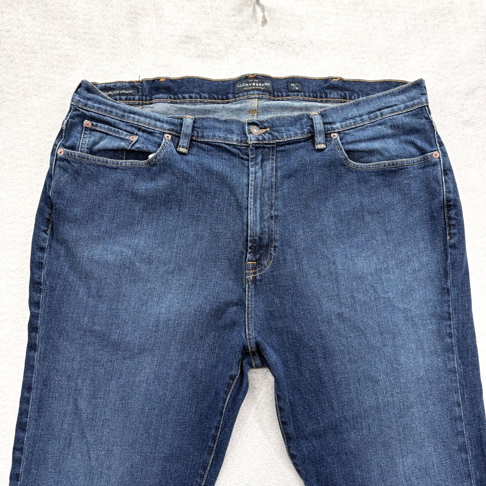 Lucky Brand Lucky Brand 181 Relaxed Straight Jeans Mens 44x34 Blue Medium Wash Stretch Denim Size US 44 / EU 60 - 2 Thumbnail