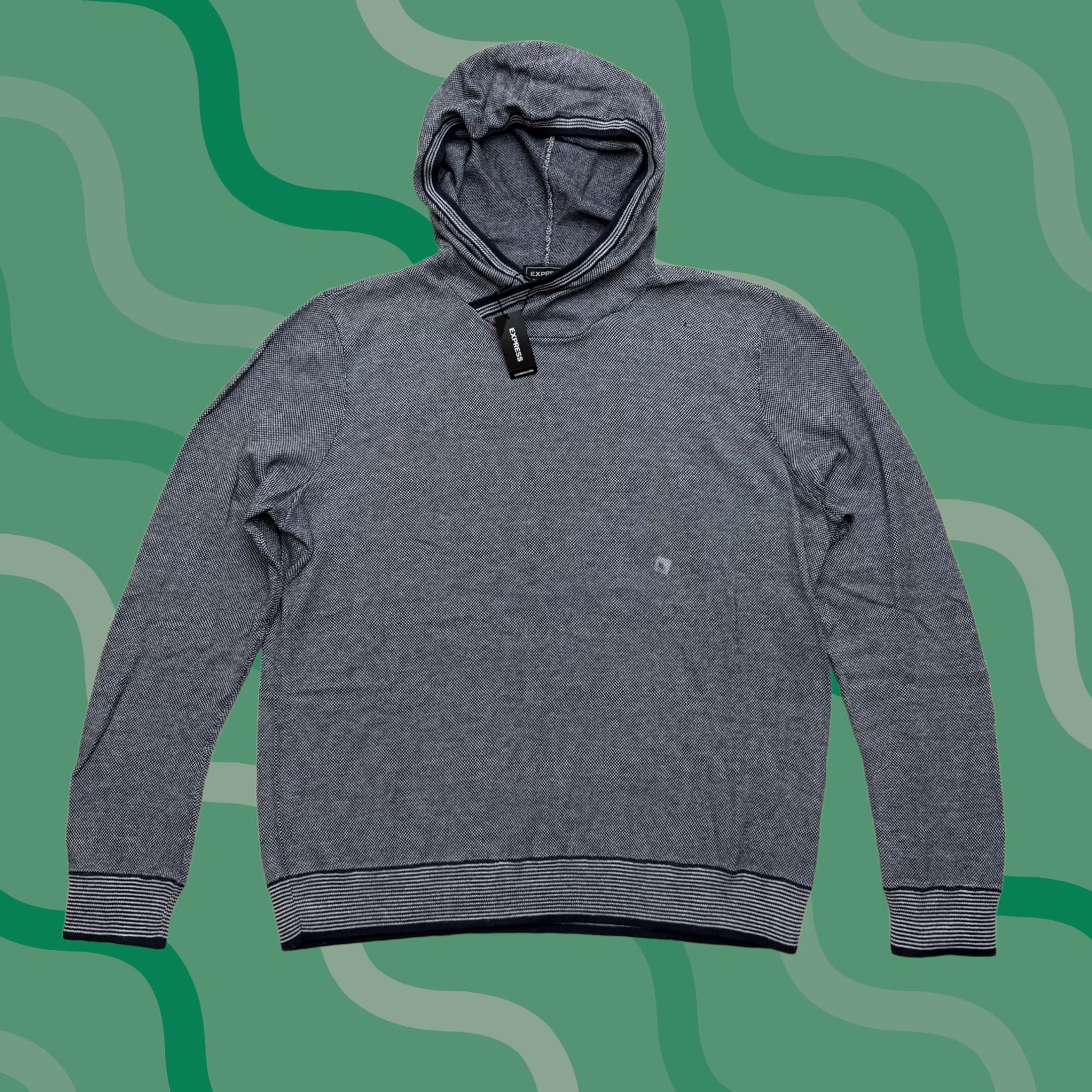 Express Express Sweater Mens XL Gray Hooded 100% Cotton Knit Lightweight Pullover Size US XL / EU 56 / 4 - 1 Thumbnail