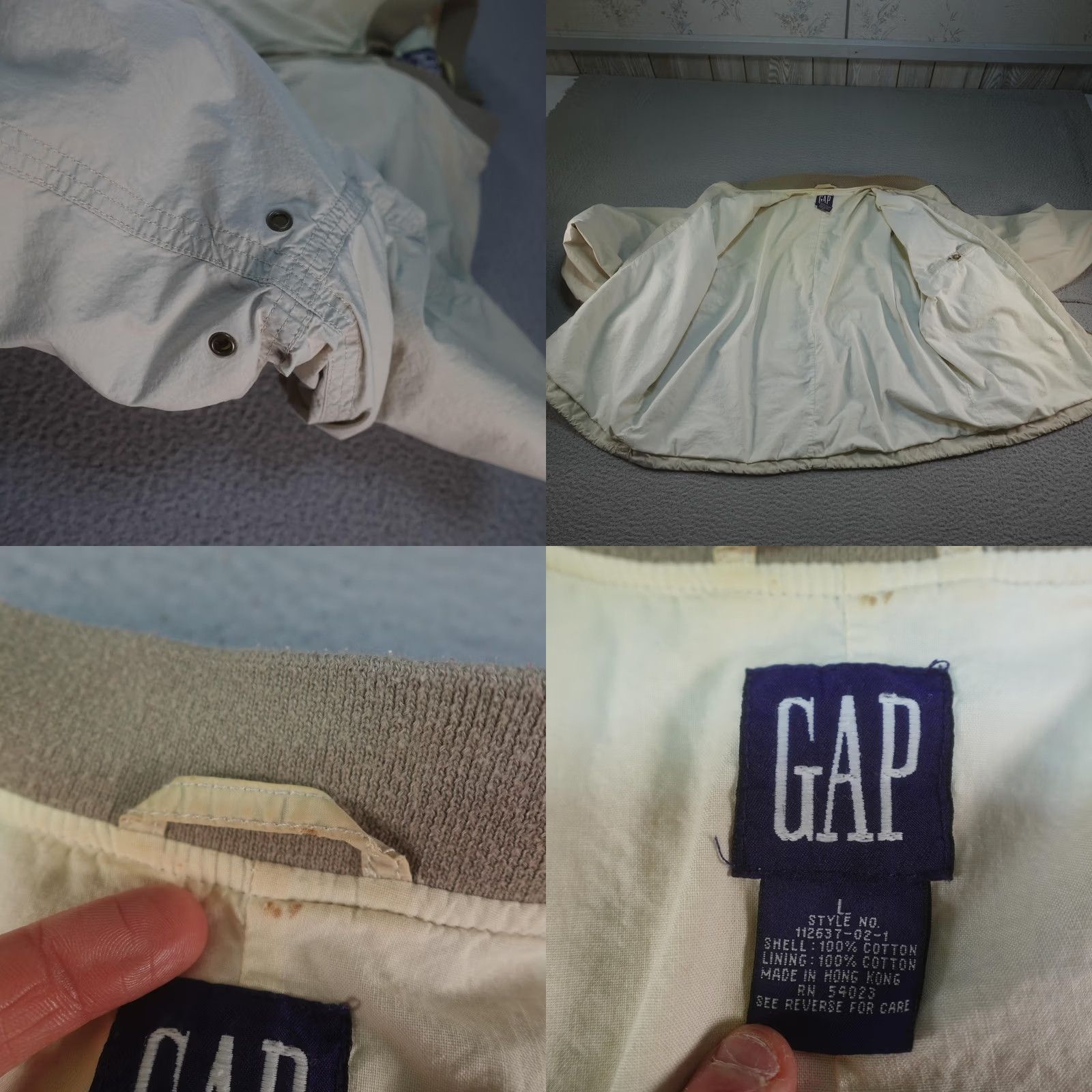 Gap VINTAGE Gap Bomber Jacket Mens Large Beige Lightweight 90s Sailing Nautical Navy Blue? Size US L / EU 52-54 / 3 - 8 Thumbnail