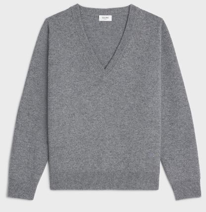 Celine o1w1db10125 2A11K207O Triomphe V-Neck Sweater in Grey Size XS / US 0-2 / IT 36-38 - 1 Thumbnail