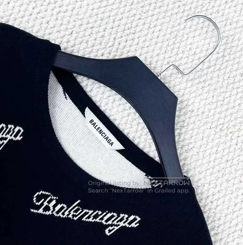 Balenciaga Balenciaga Black Cursive Full Print Letter Logo Knit Sweat Size US XS / EU 42 / 0 - 3 Thumbnail